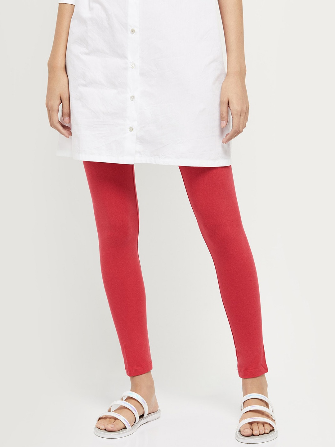 

max Women Fuchsia Solid Cotton Ankle-Length Leggings