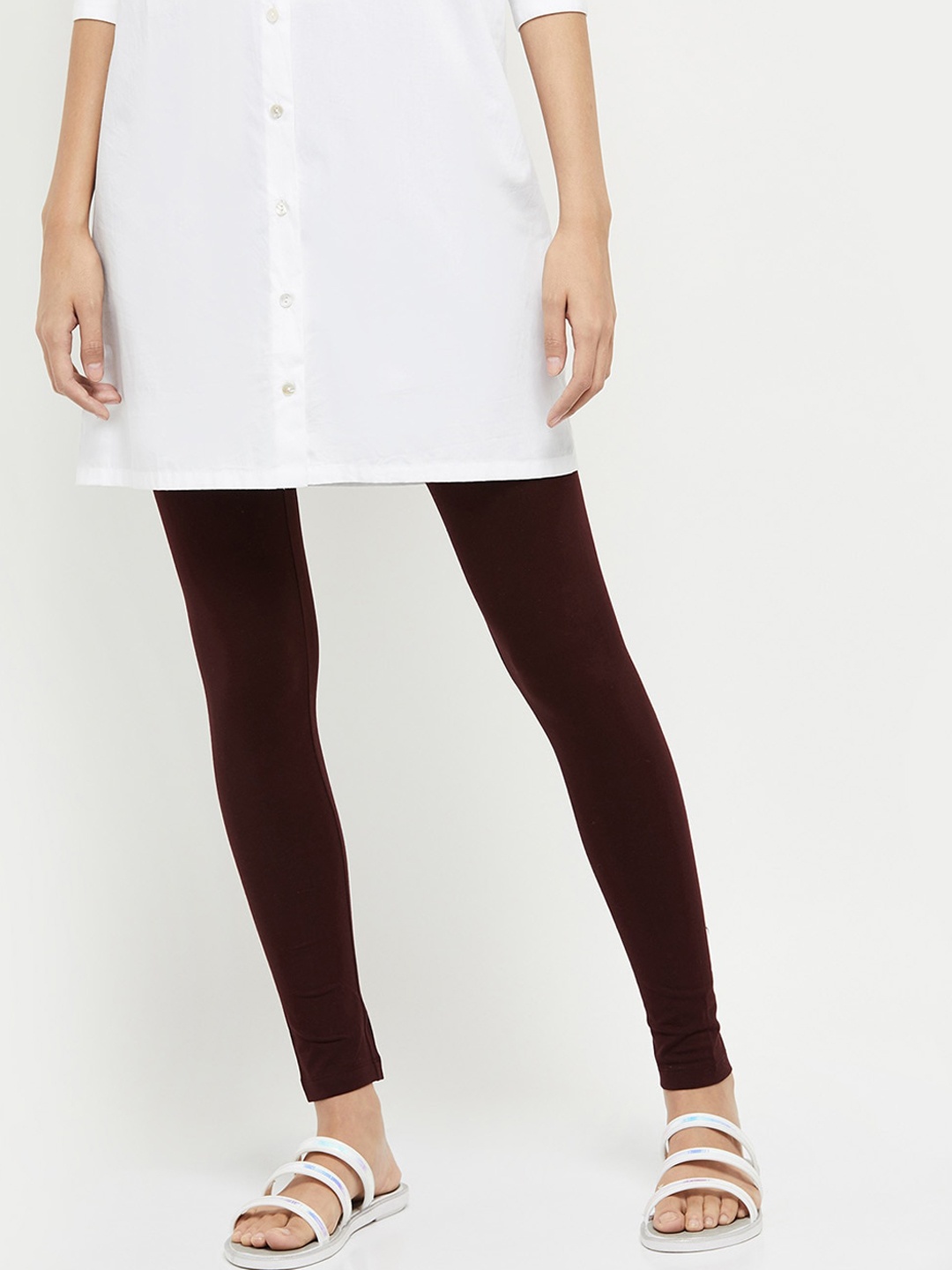 

max Women Purple Solid Ankle-Length Leggings
