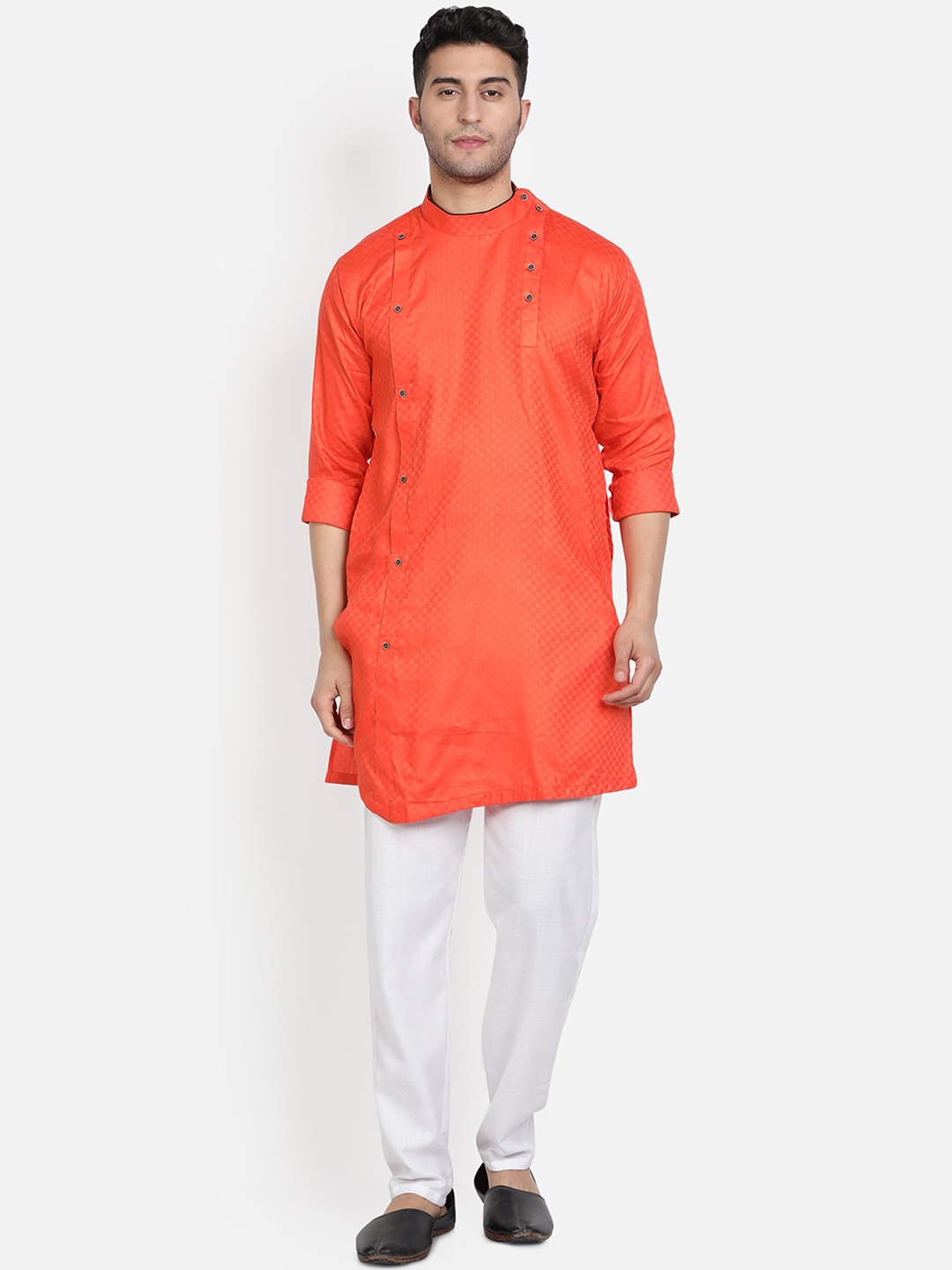 

Armaan Ethnic Men Orange Angrakha Pure Cotton Kurta with Pyjamas