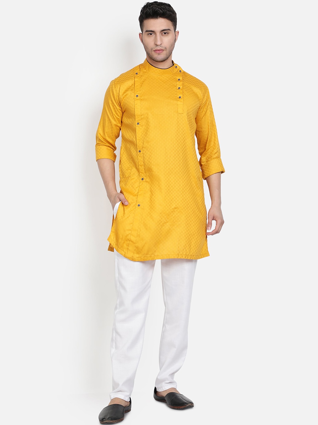 

Armaan Ethnic Men Yellow Angrakha Pure Cotton Kurta with Pyjamas