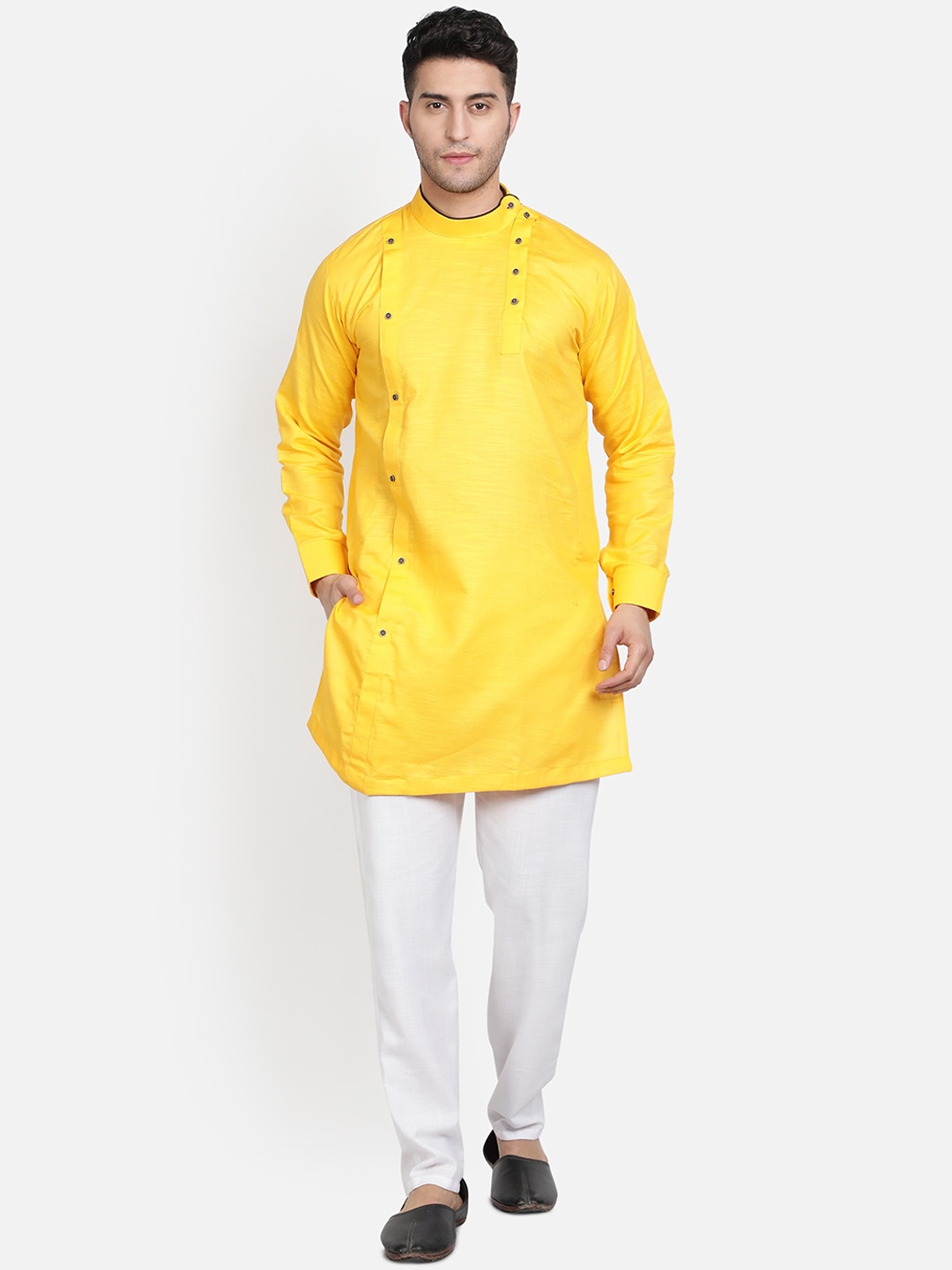 

Armaan Ethnic Men Yellow Angrakha Pure Cotton Kurta with Pyjamas