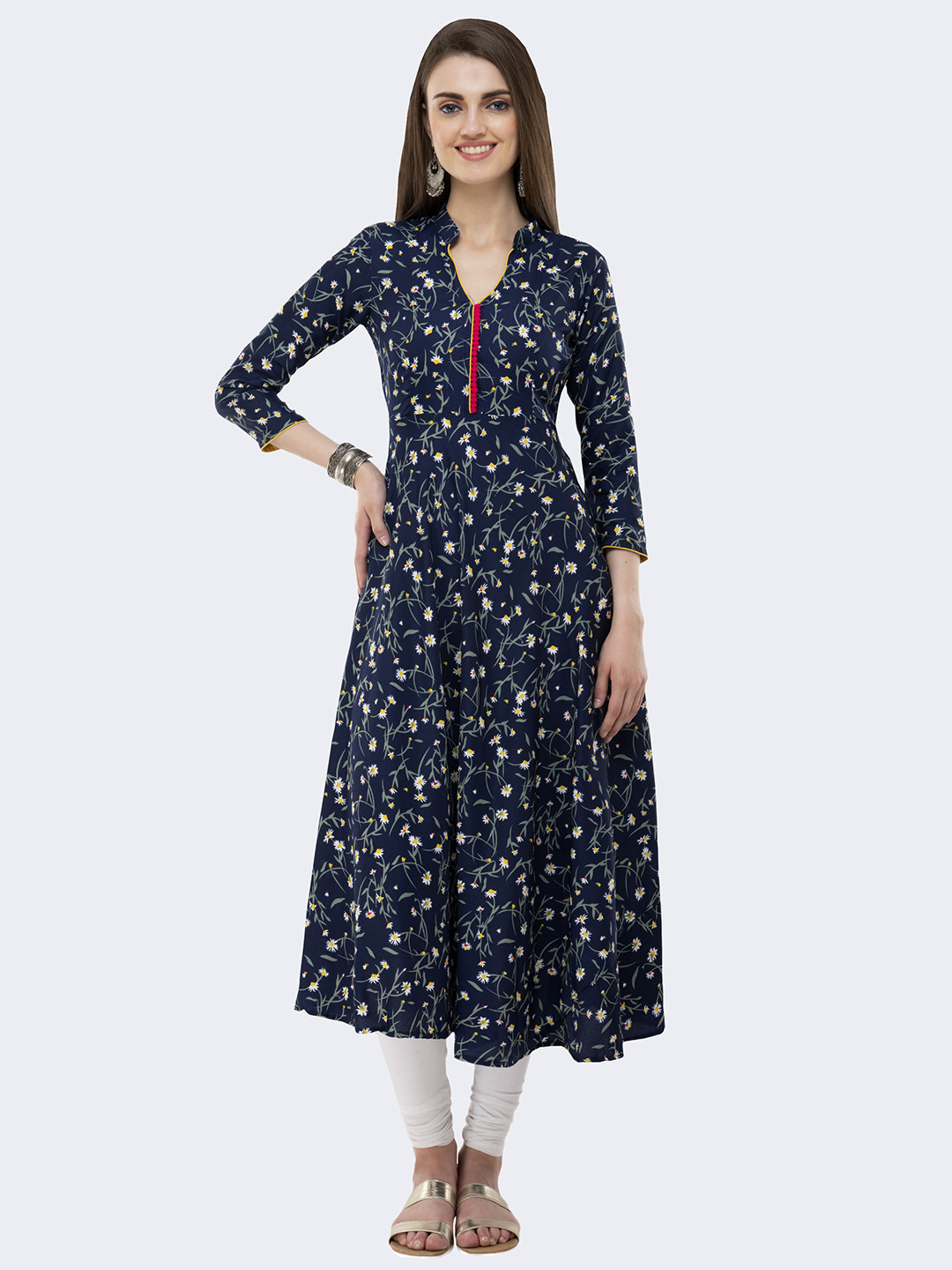 

DEGE Women Navy Blue Floral Printed Floral Anarkali Kurta