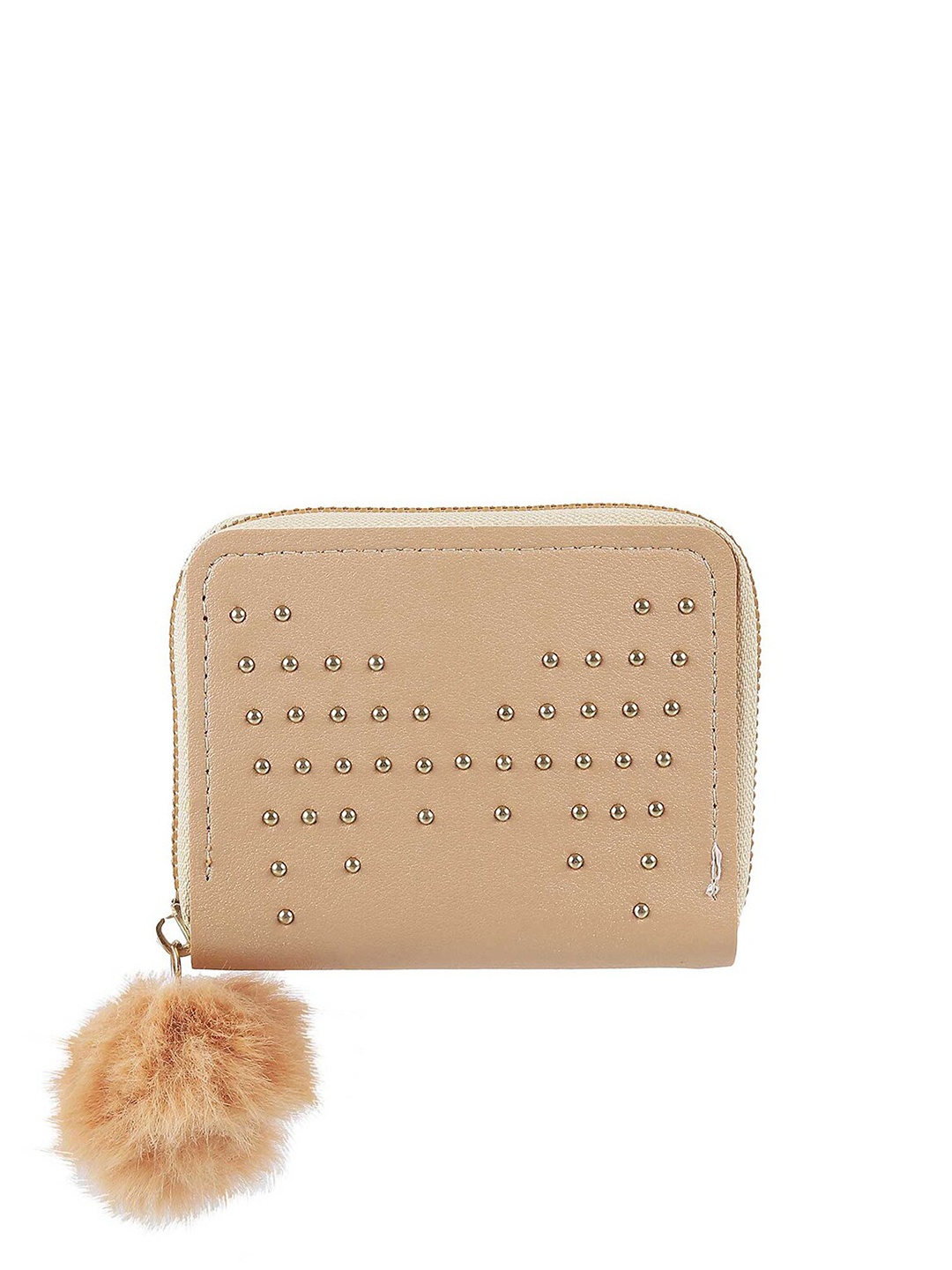 

WALKWAY by Metro Women Beige & Gold-Toned Embellished Zip Around Wallet