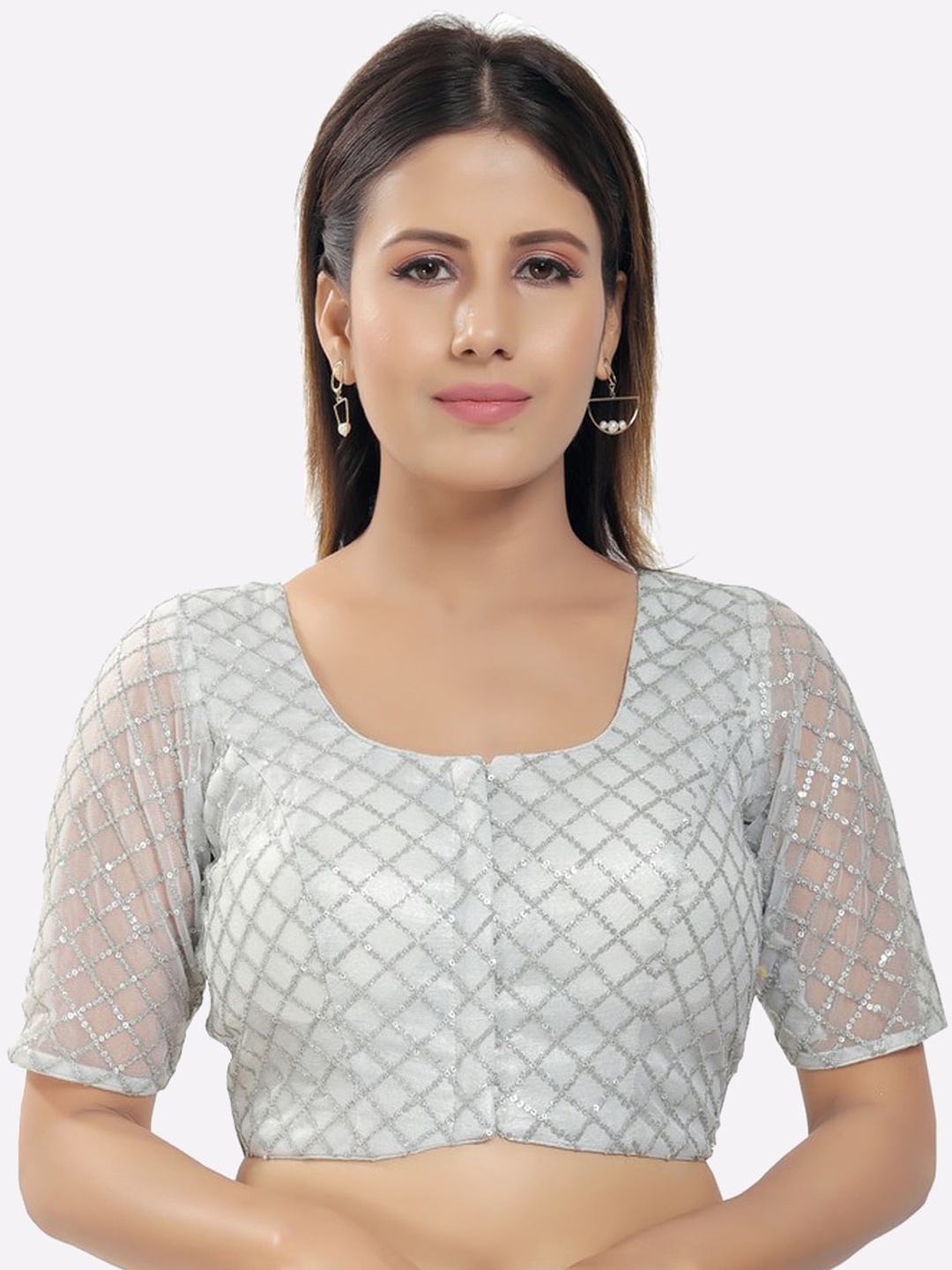 

SALWAR STUDIO Women Silver Embellished Saree Blouse