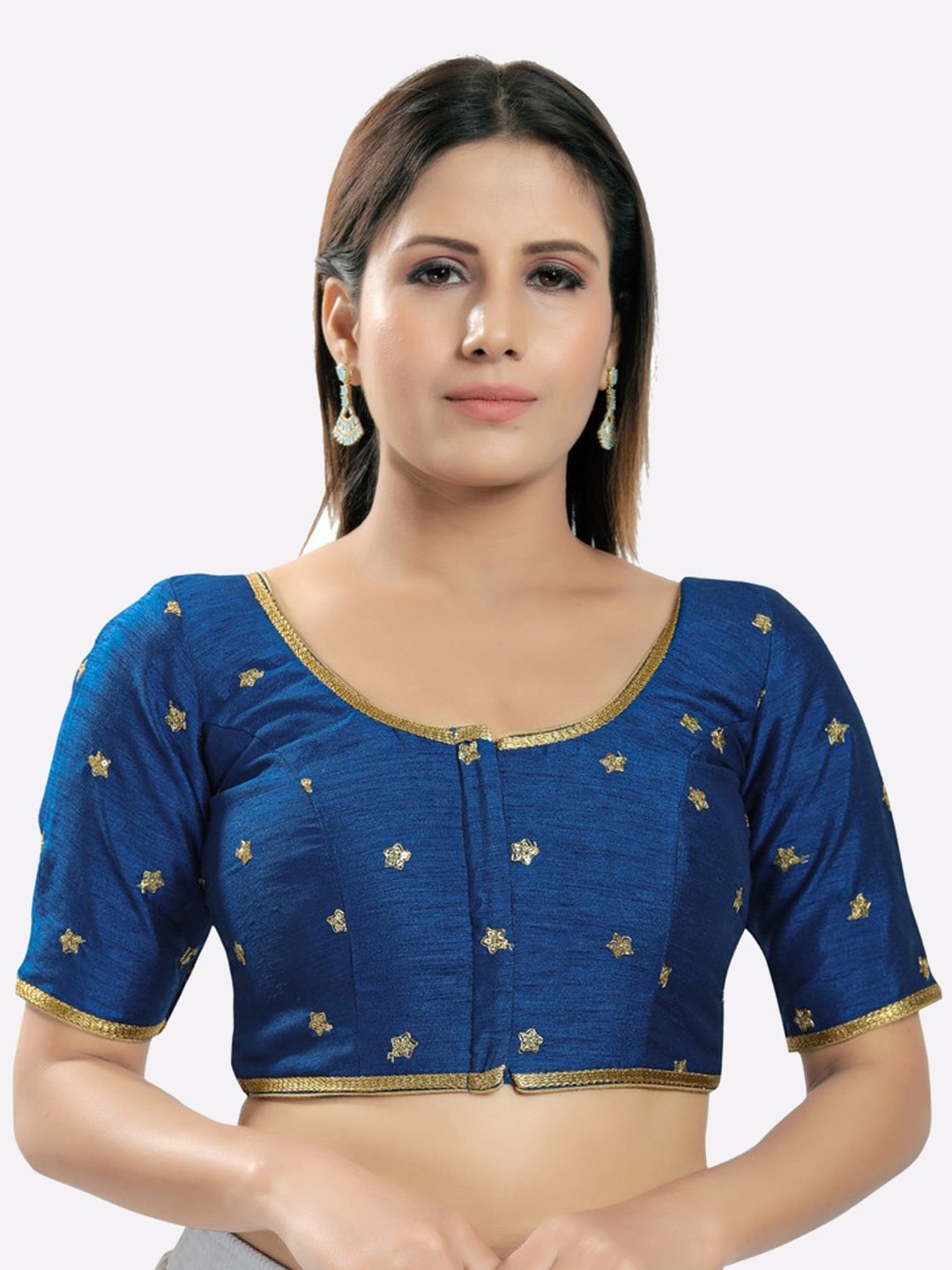 

SALWAR STUDIO Women Blue Embroidered Silk Saree Blouse