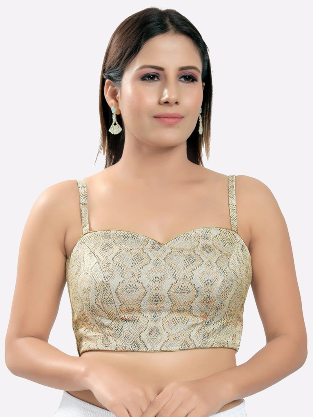 

SALWAR STUDIO Women Golden & Grey Printed Saree Blouse, Gold