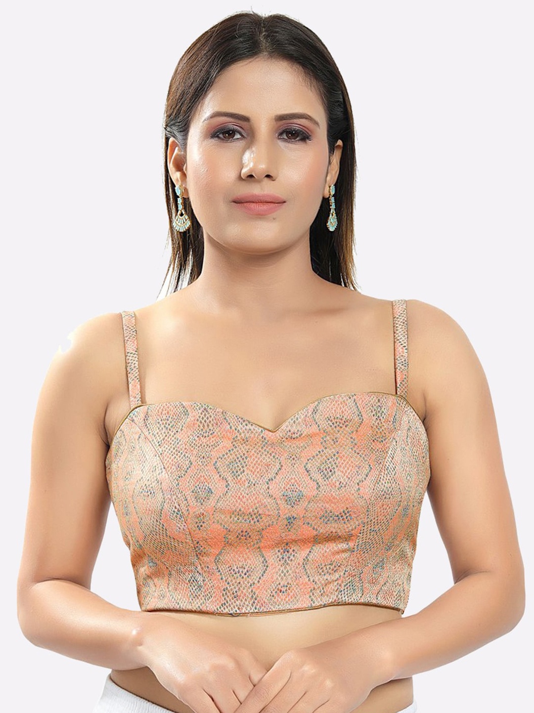 

SALWAR STUDIO Women Peach Brocade Skin Print Readymade Saree Blouse