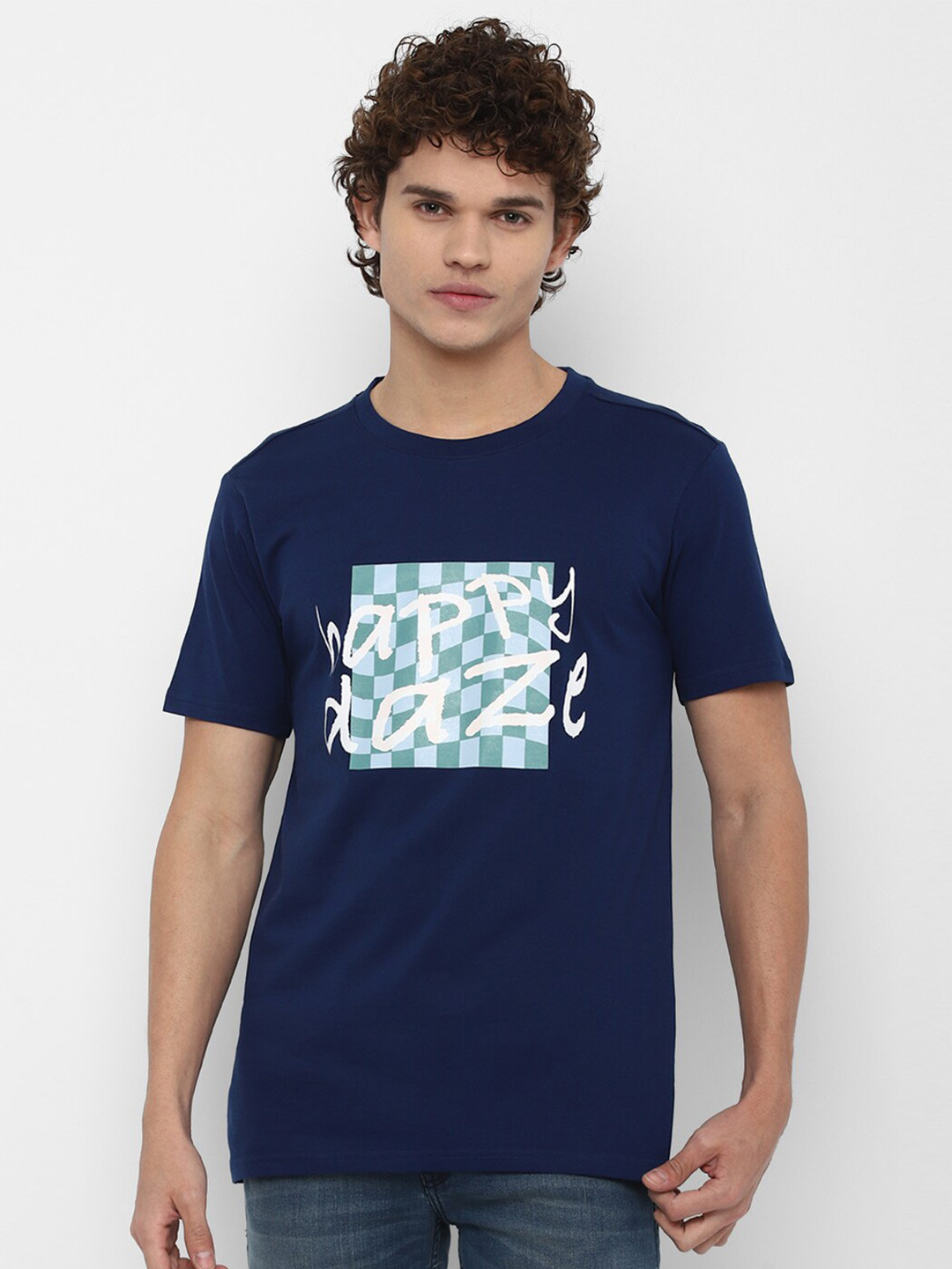 

FOREVER 21 Men Blue Printed Cotton T-shirt