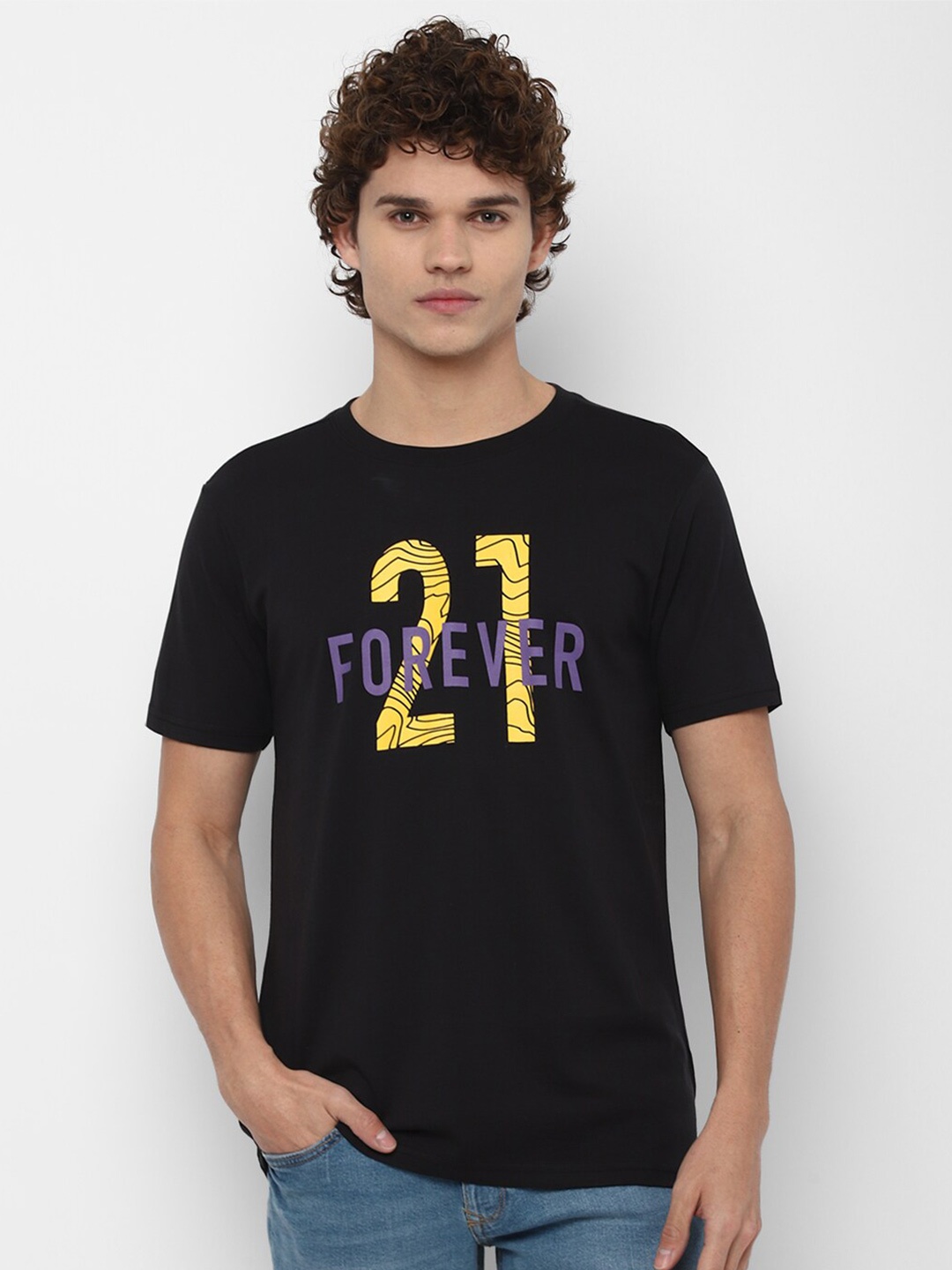 FOREVER 21 Men Black Typography Printed T-shirt