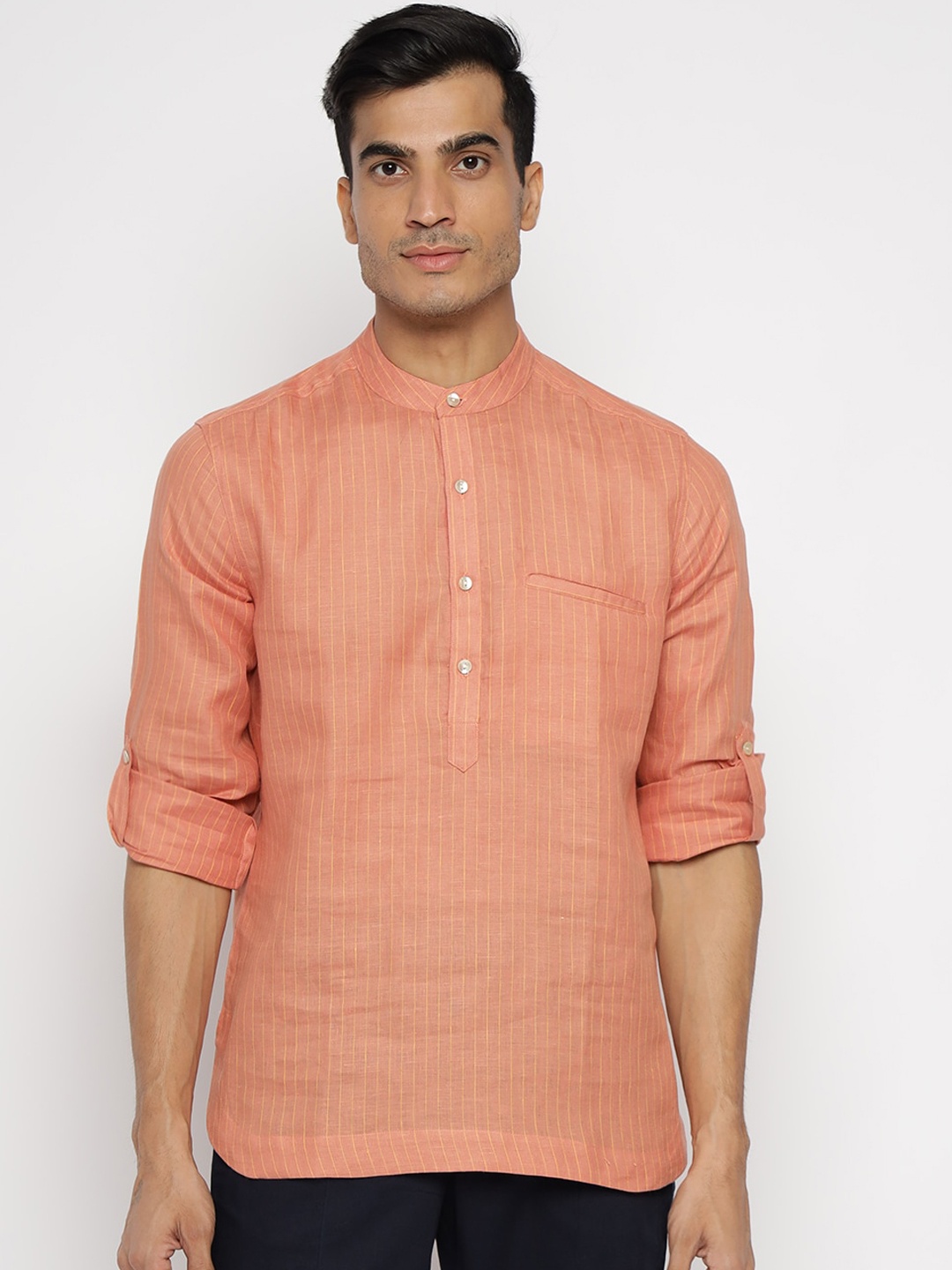 

Fabindia Men Orange Striped Kurta