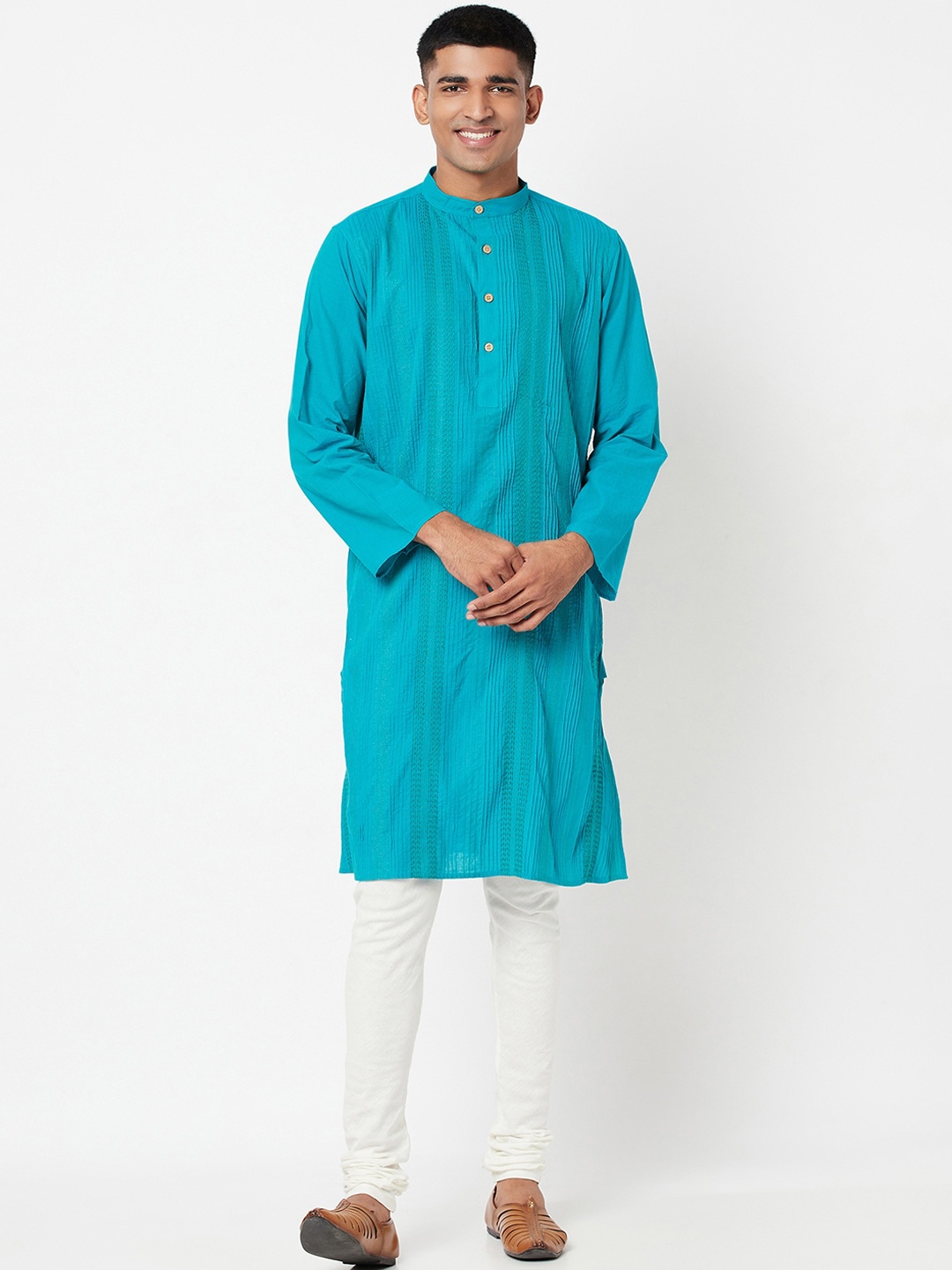 

Fabindia Men Turquoise Blue Striped Kurta