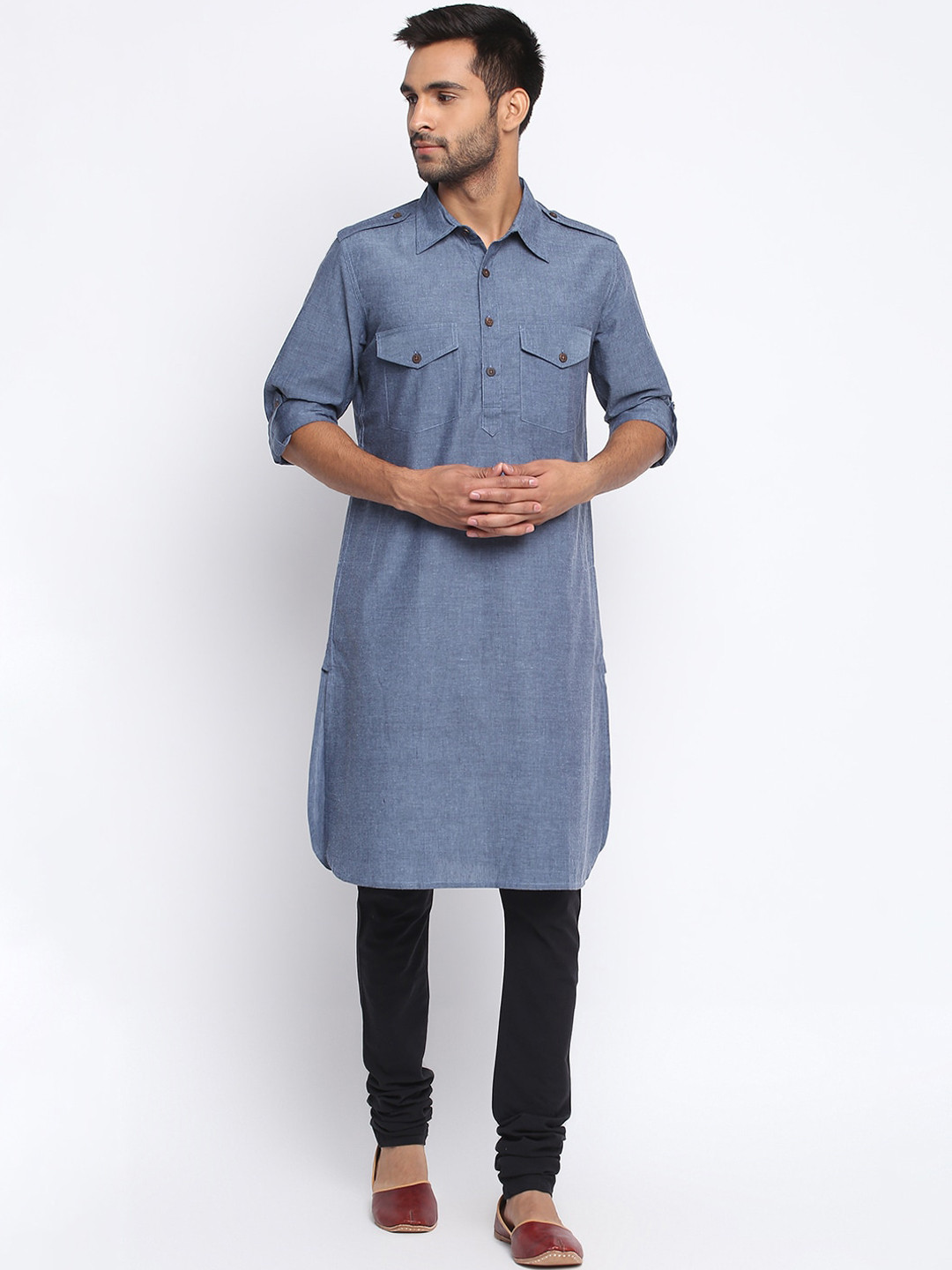 

Fabindia Men Blue Cotton Pathani Kurta