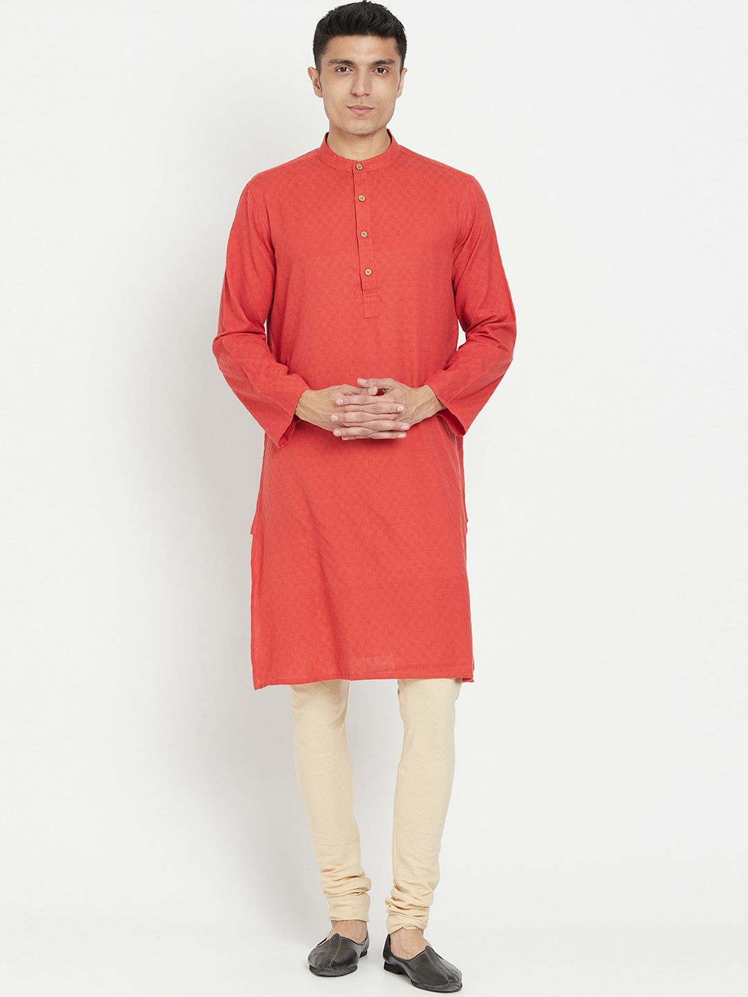 

Fabindia Men Red Geometric Dobby Cotton Kurta