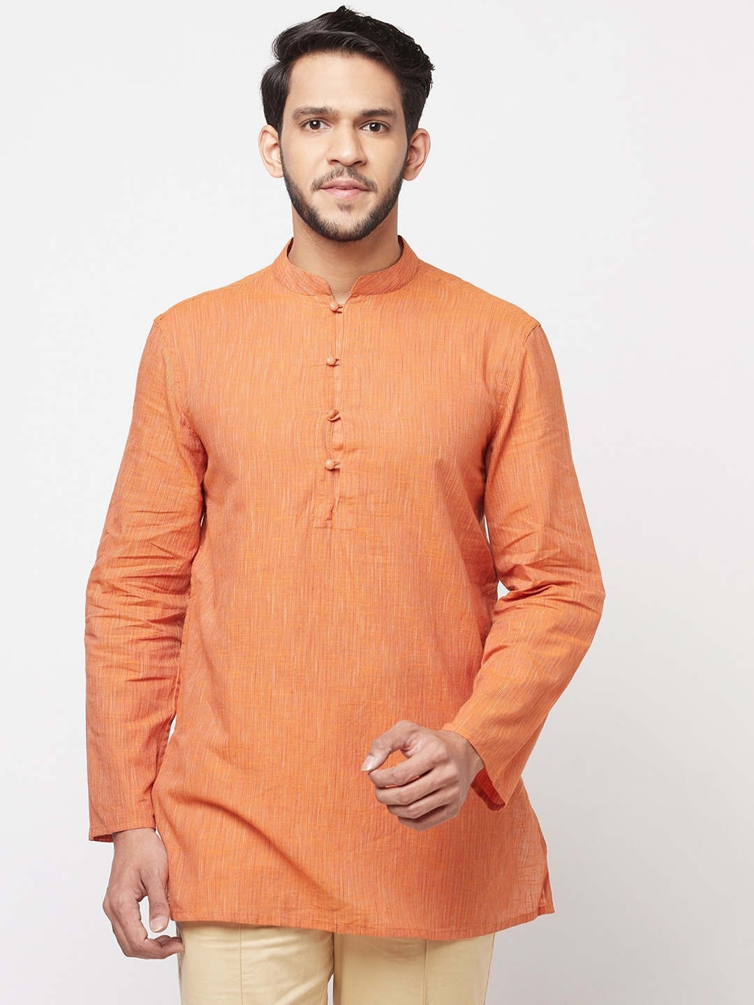 

Fabindia Men Orange Striped Kurta