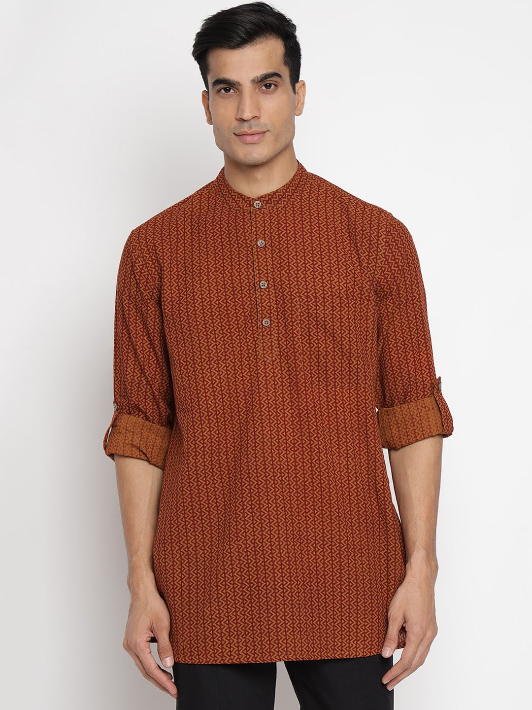 

Fabindia Men Rust Orange Ethnic Motifs Printed Kurta