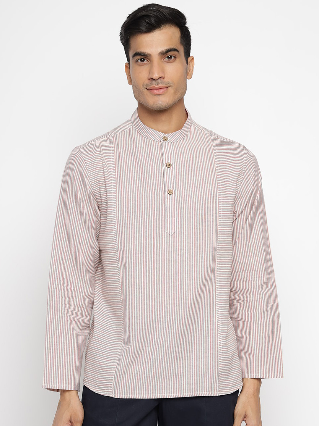 

Fabindia Men Lavender Striped Cotton Kurta