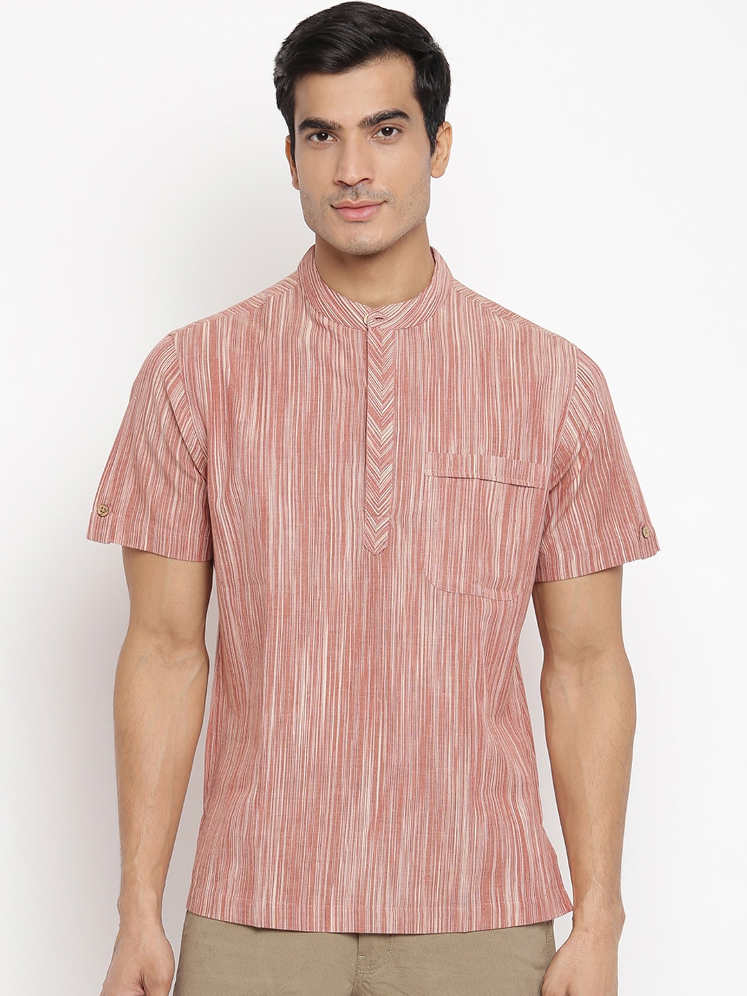 

Fabindia Men Pink Striped Kurta