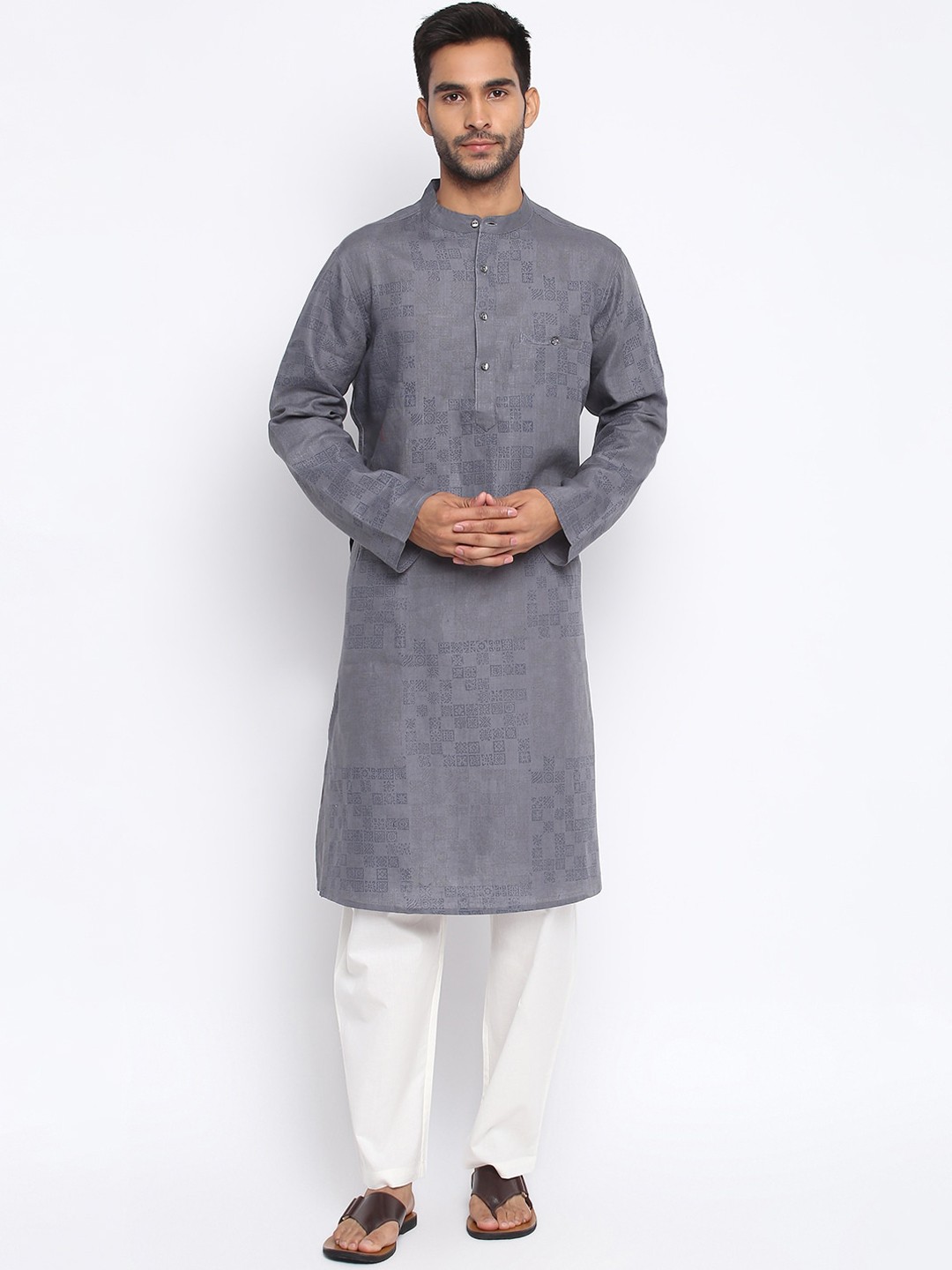 

Fabindia Men Grey Ethnic Motifs Printed Kurta