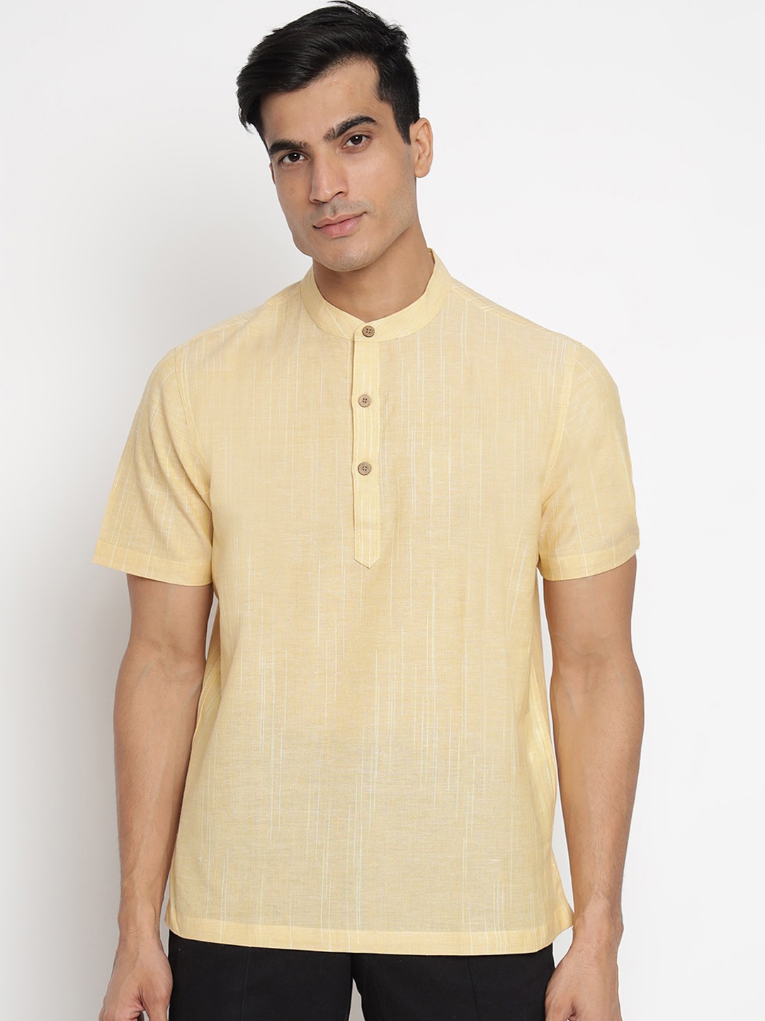 

Fabindia Men Yellow & White Striped Kurta