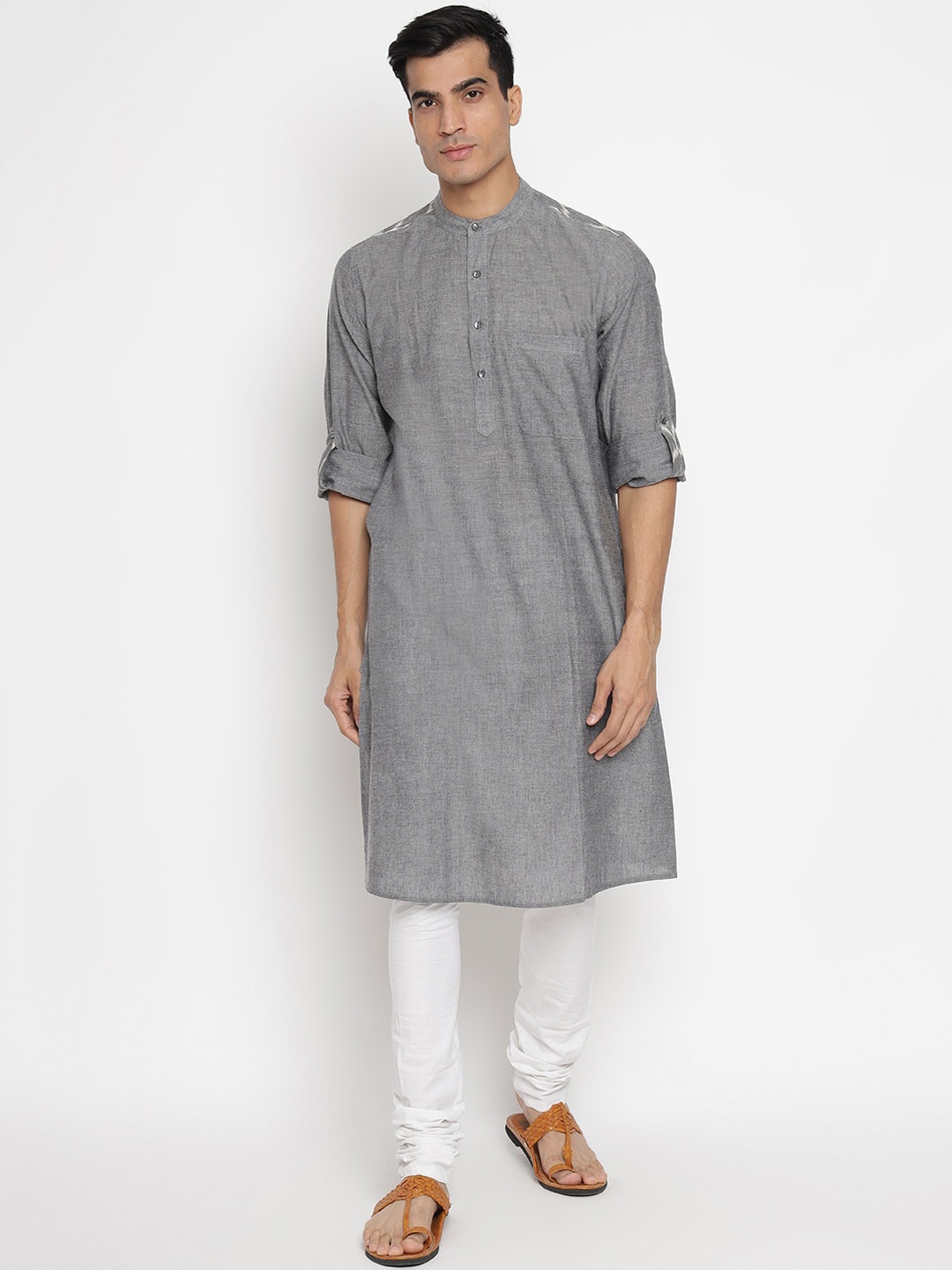 

Fabindia Men Grey Slim Fit Cotton Kurta