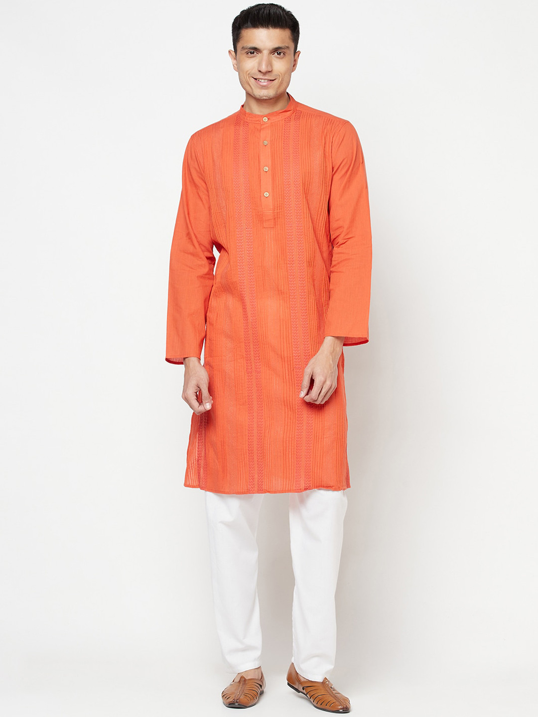 

Fabindia Men Orange Striped Kurta