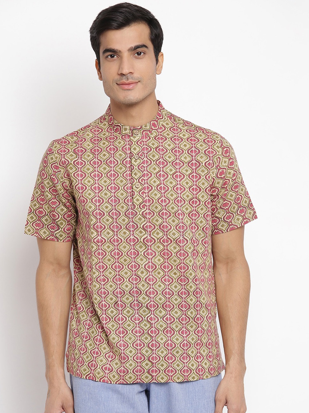 

Fabindia Men Green Printed Anarkali Kurta