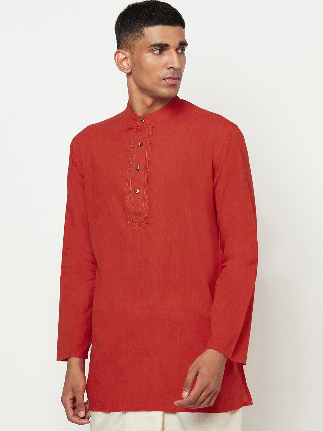 

Fabindia Men Rust Thread Work Cotton Kurta