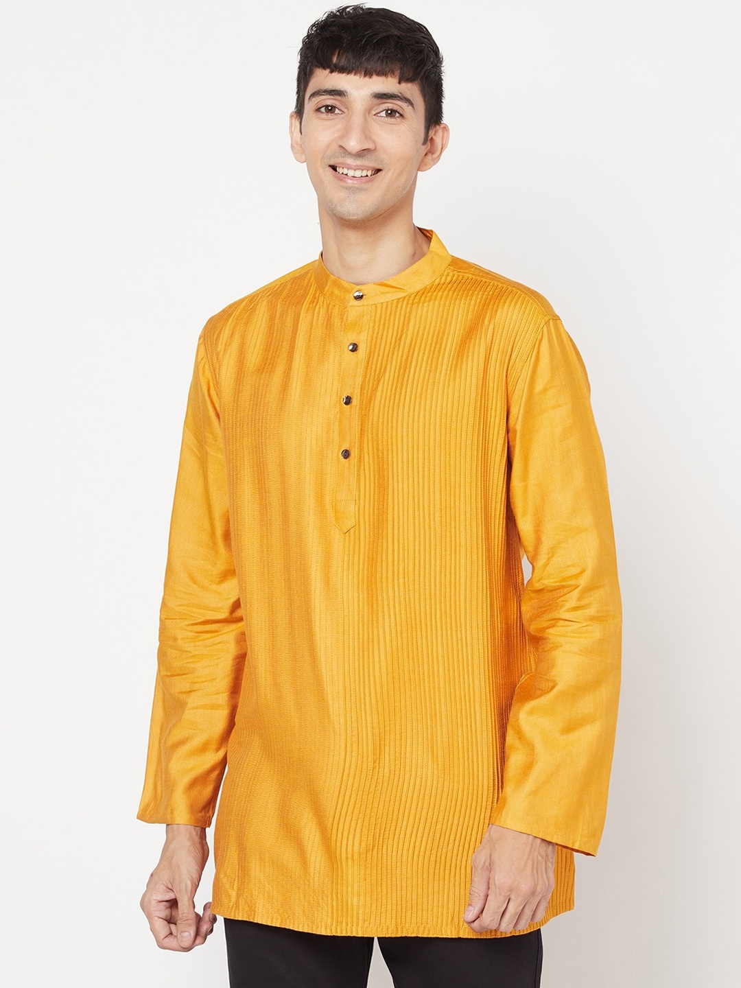

Fabindia Men Mustard Yellow Striped Kurta