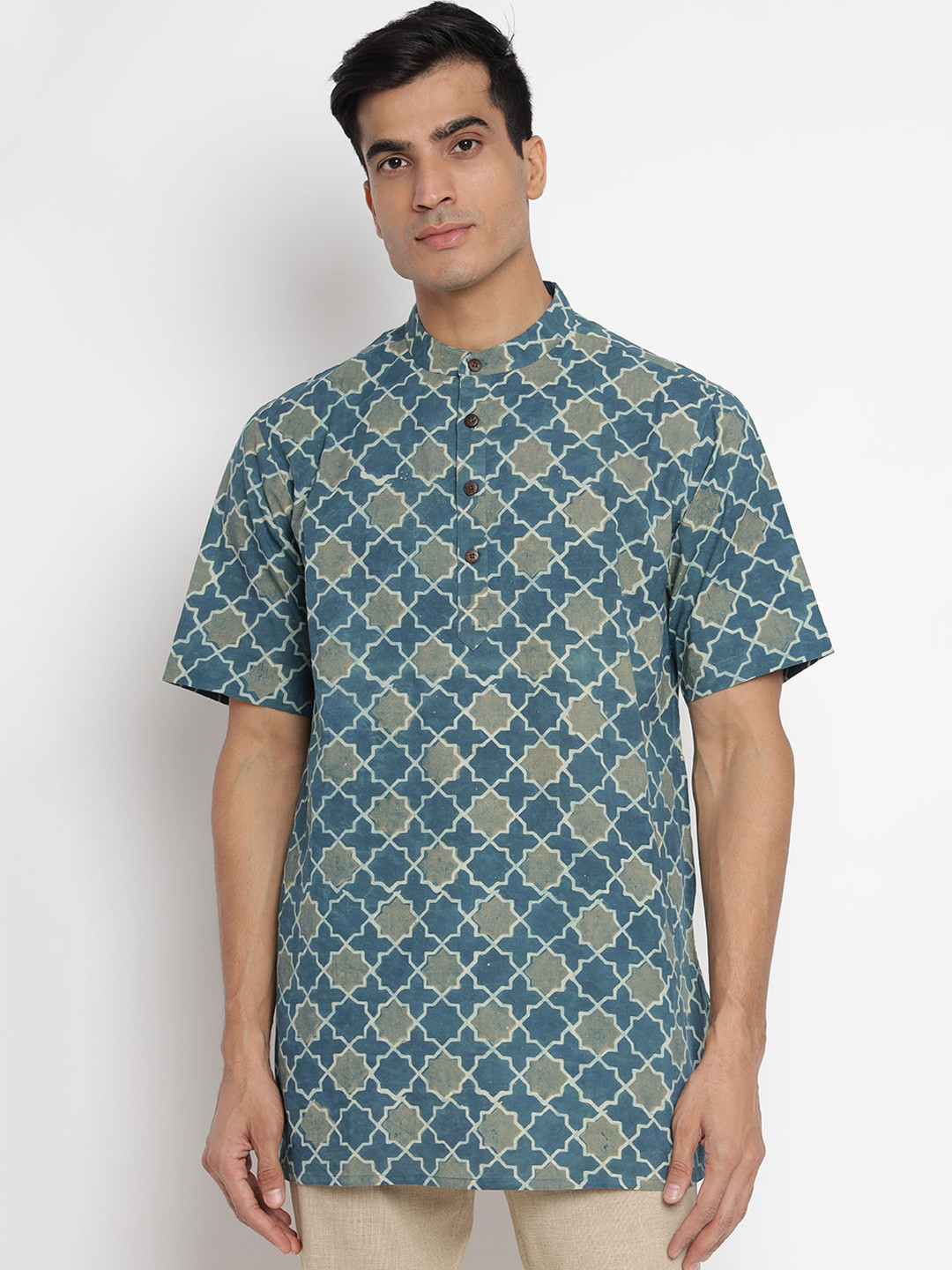 

Fabindia Men Teal Ethnic Motifs Printed Kurta