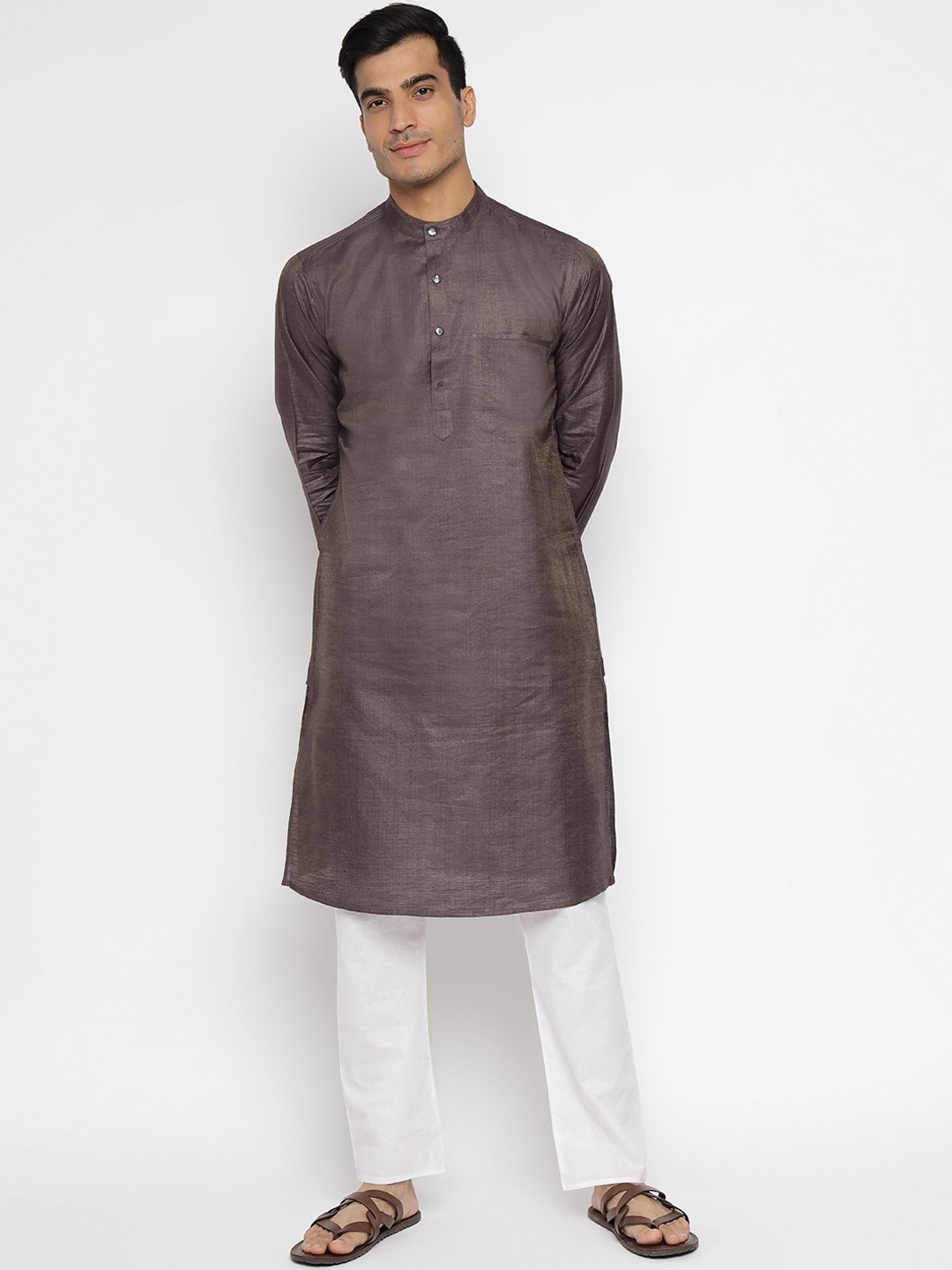 

Fabindia Men Grey Slim Fit Kurta