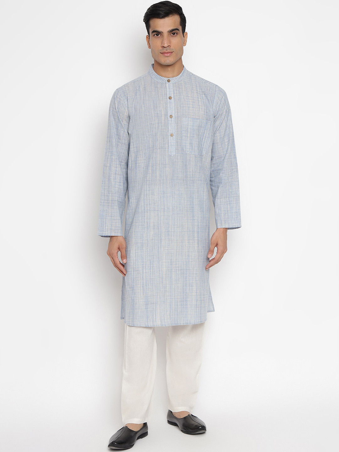 

Fabindia Men Blue & Grey Checked Kurta