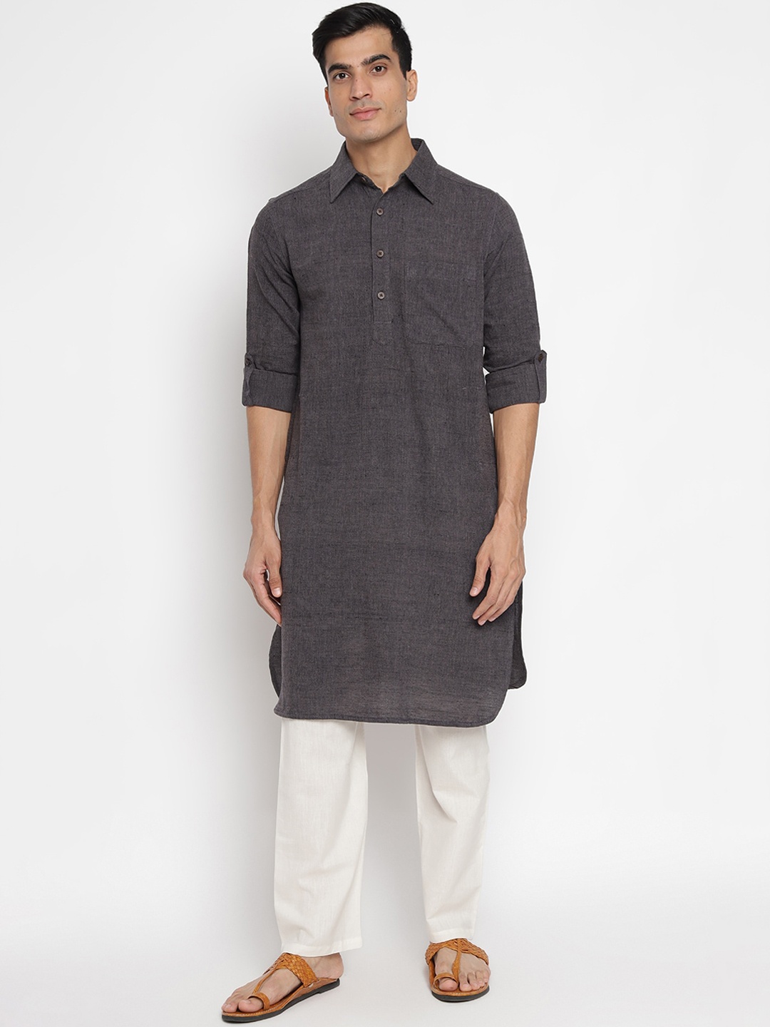 

Fabindia Men Grey Yoke Design Flared Sleeves Kurta