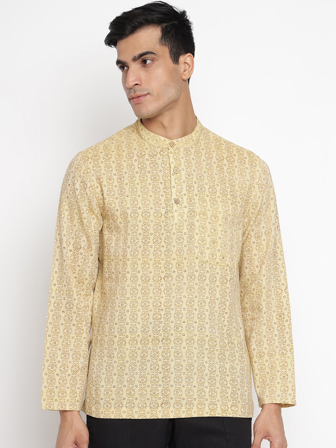 

Fabindia Men Yellow Ethnic Motifs Printed Cotton Kurta