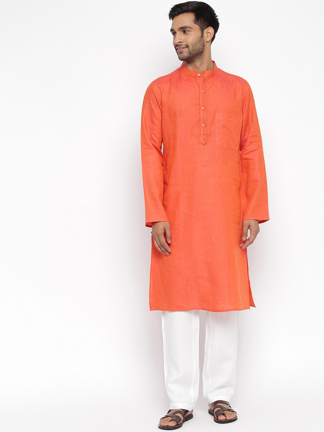 

Fabindia Men Orange Thread Work Kurta