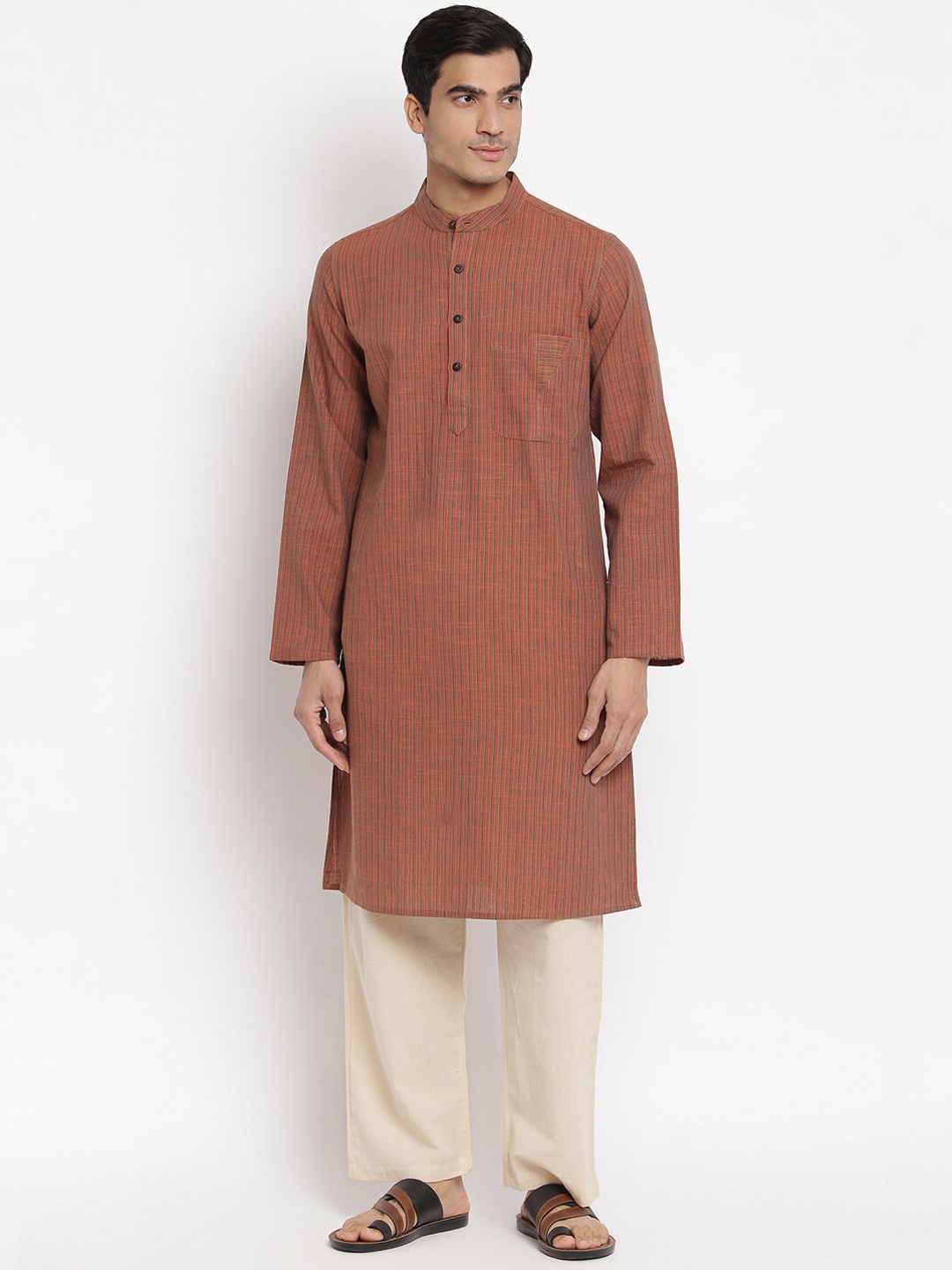 

Fabindia Men Brown Thread Work Kurta