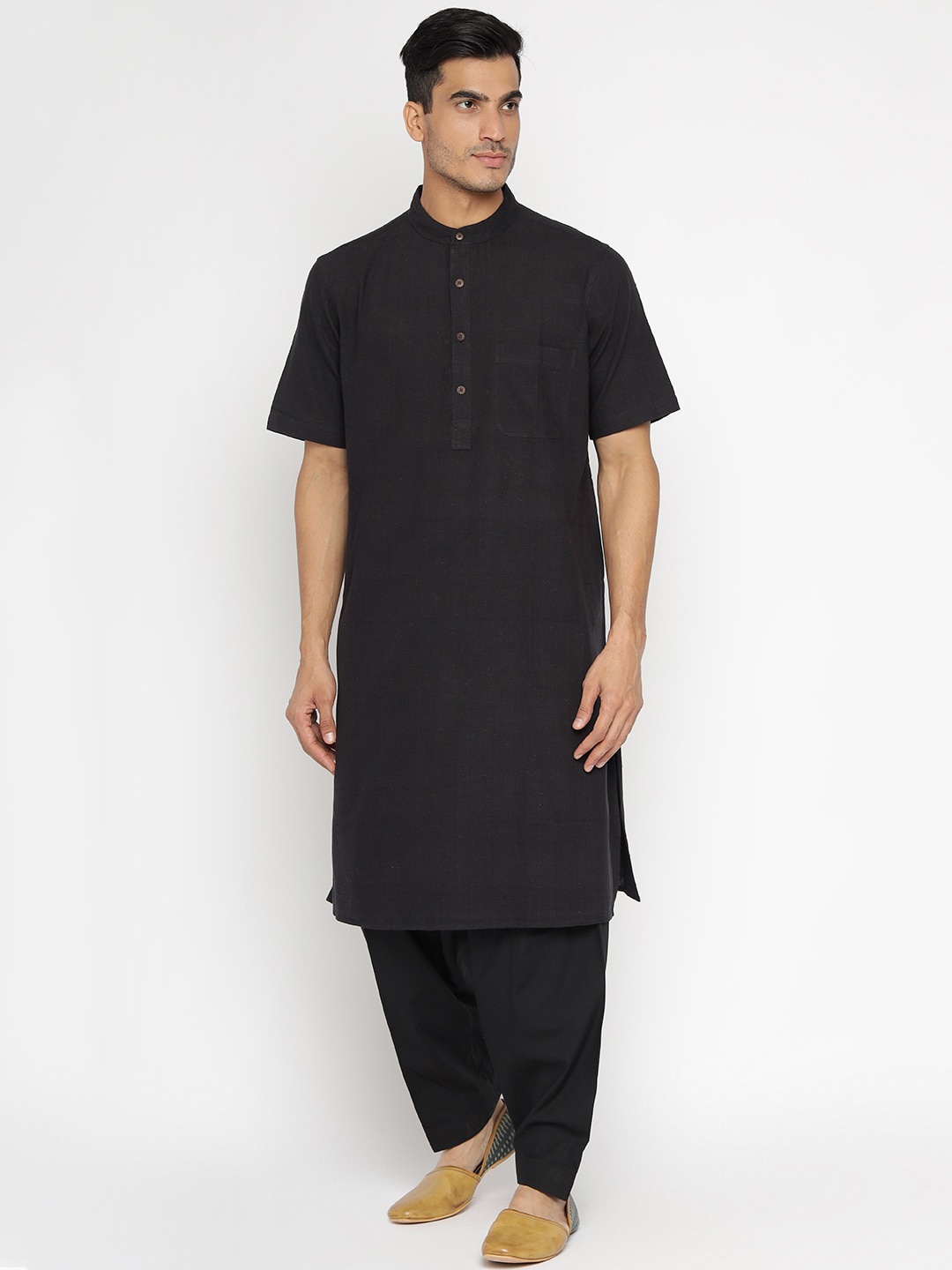 

Fabindia Men Black Patchwork Kurta