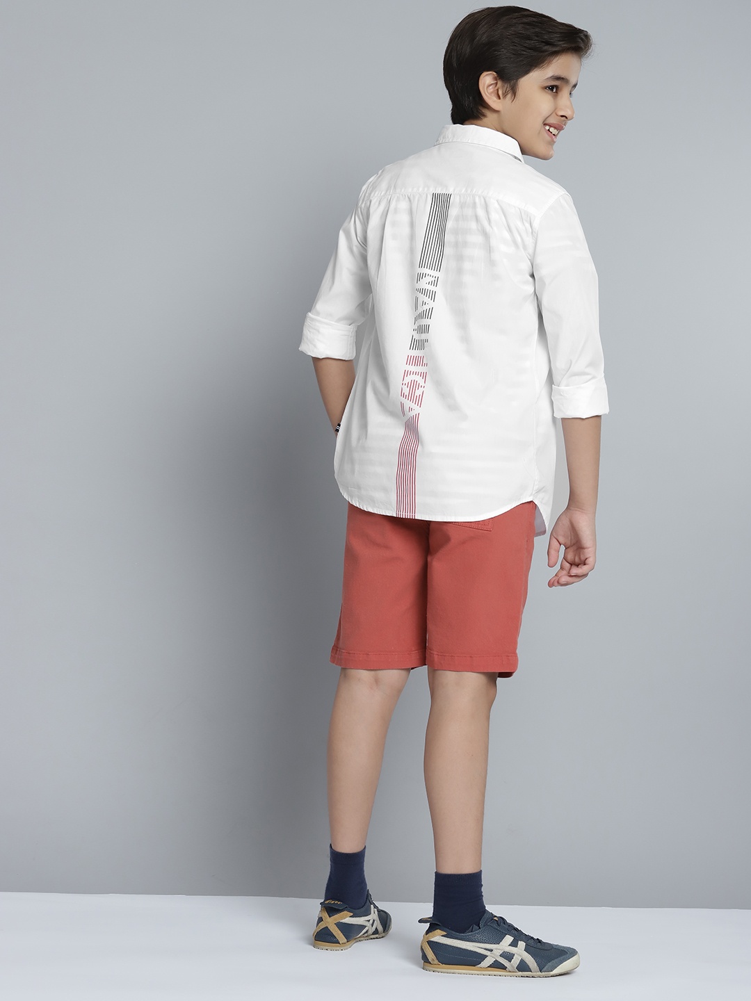 

Nautica Boys White & Black Striped Cotton Casual Shirt