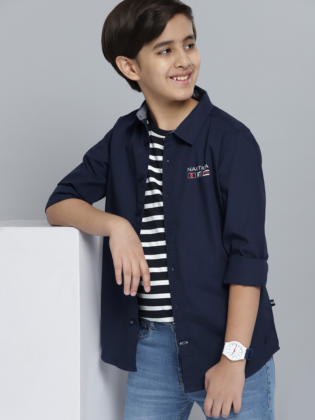 

Nautica Boys Navy Blue Solid Pure Cotton Casual Shirt