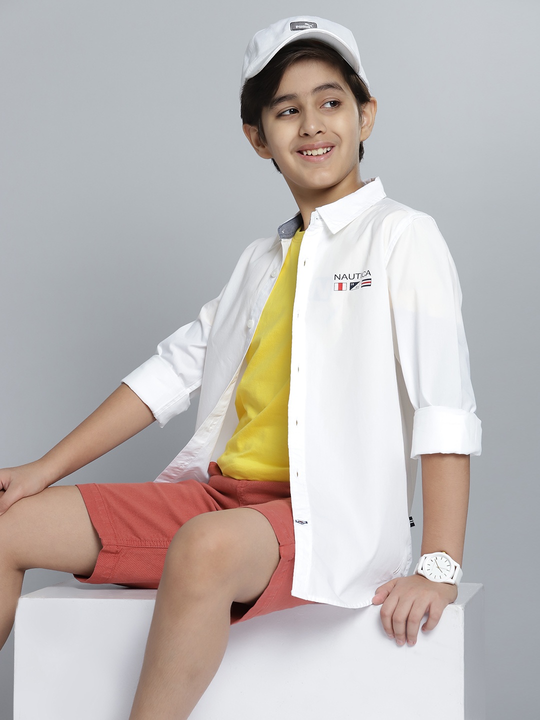 

Nautica Boys White Solid Cotton Casual Shirt