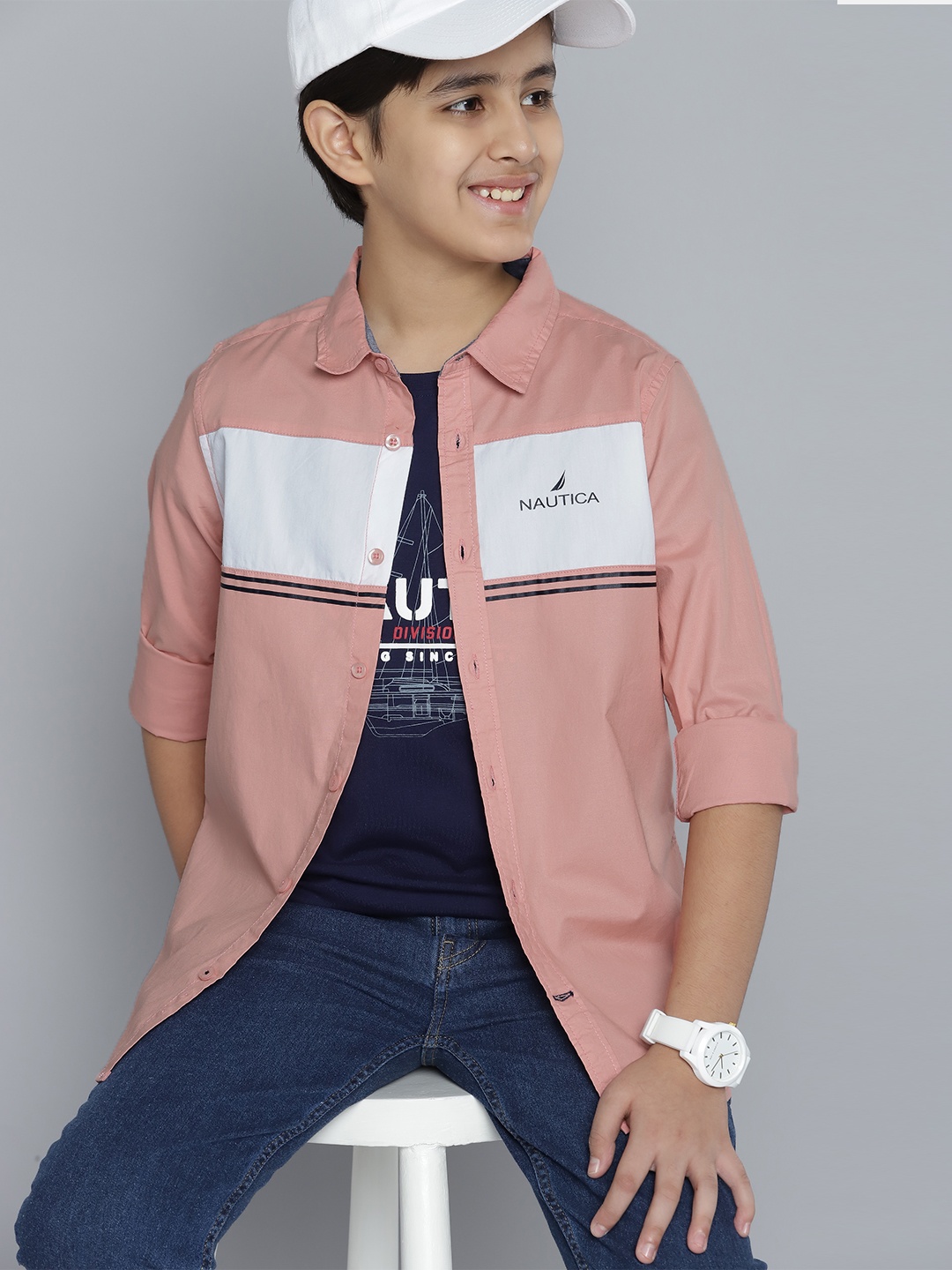 

Nautica Boys Pink & White Colourblocked Casual Shirt