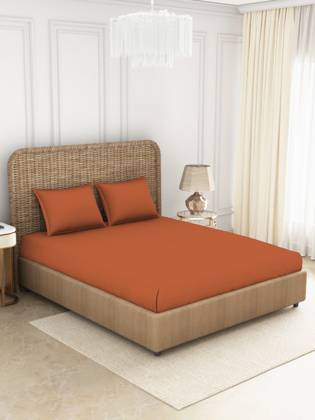 

SPACES Rust 144 TC King Solid Cotton Bedsheet with 2 Pillow Covers