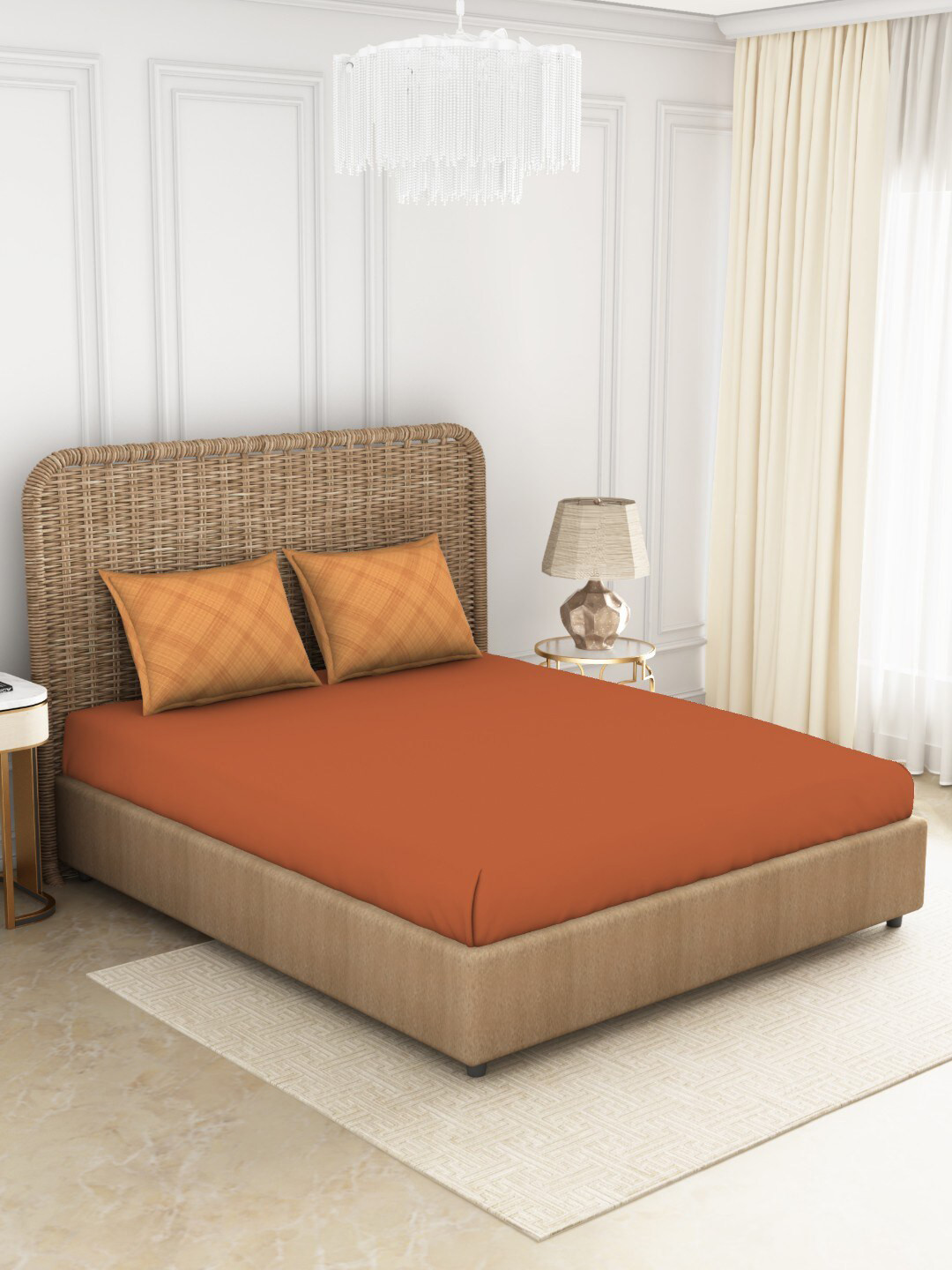 

SPACES Red & Orange 144 TC Queen Bedsheet with 2 Pillow Covers