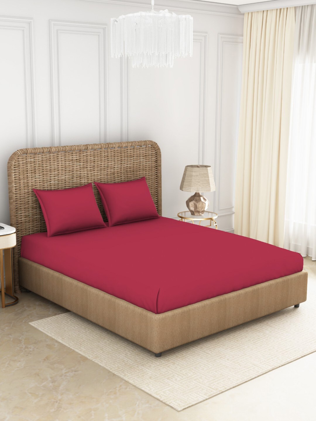 

SPACES Red 144 TC Pure Cotton King Bedsheet with 2 Pillow Covers