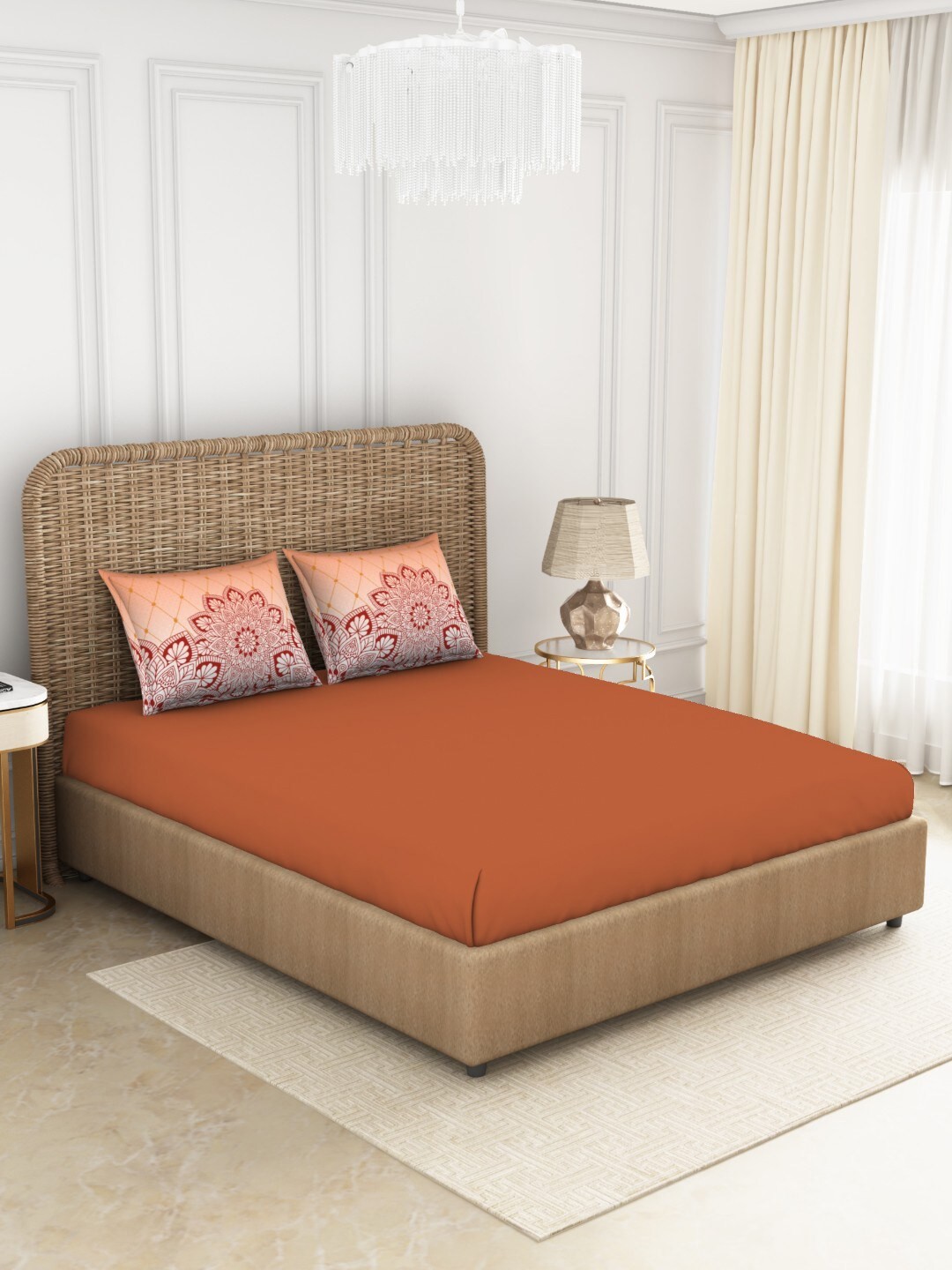 

SPACES Rust Red Pure Cotton 144 TC King Bedsheet With 2 Pillow Covers