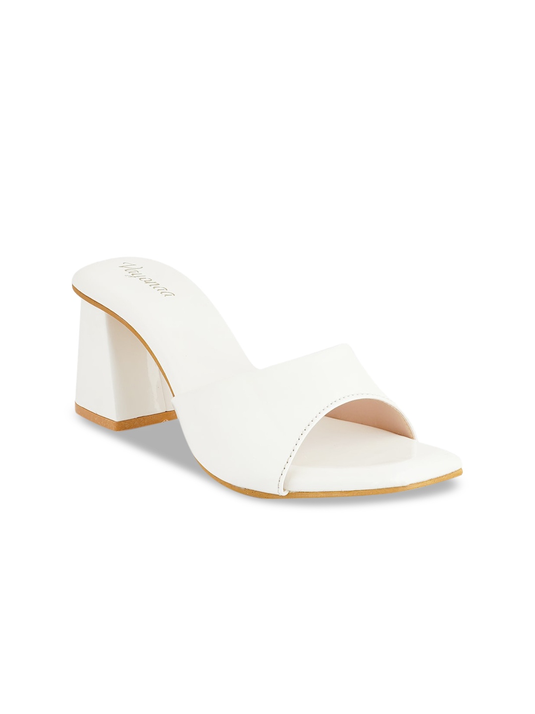 

VAYONAA White PU Block Open Back Heels