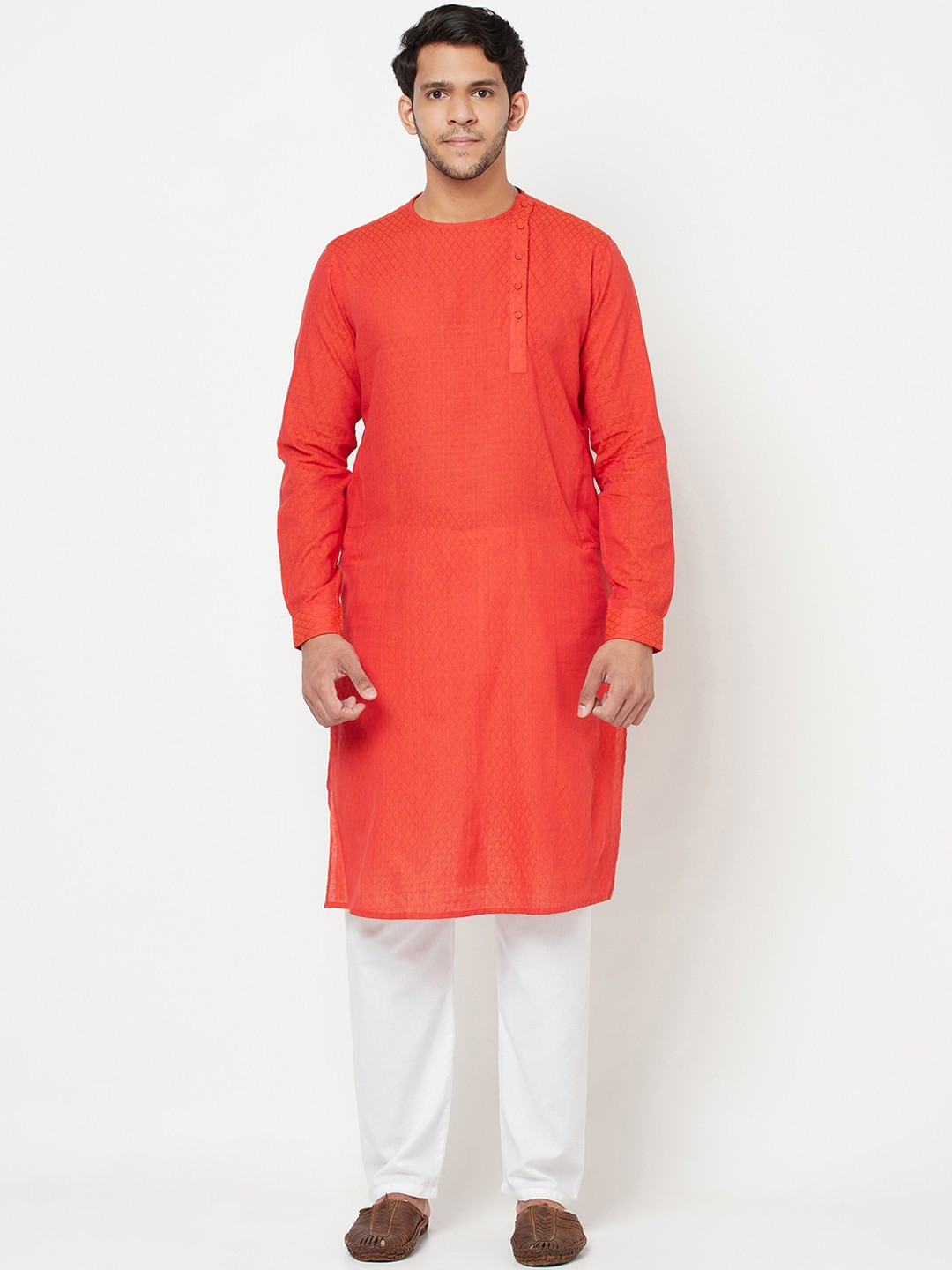 

Fabindia Men Orange Dobby Kurta