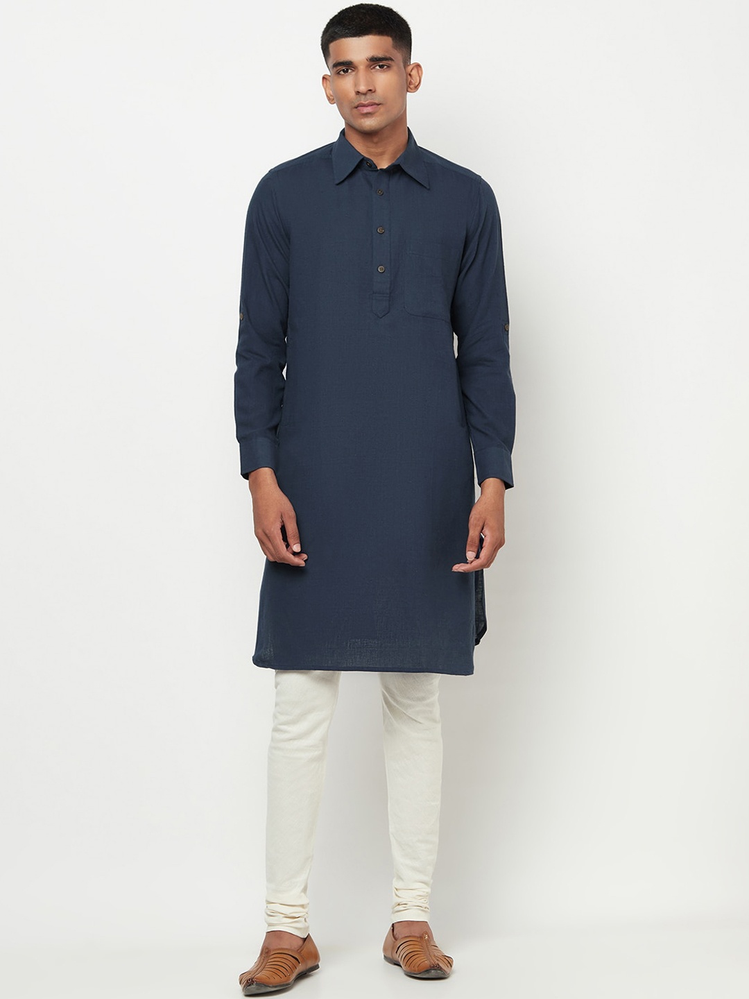 

Fabindia Men Navy Blue Pathani Cotton Kurta