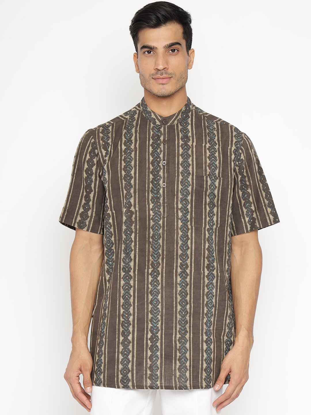 

Fabindia Men Grey Ethnic Motifs Printed Cotton Kurta