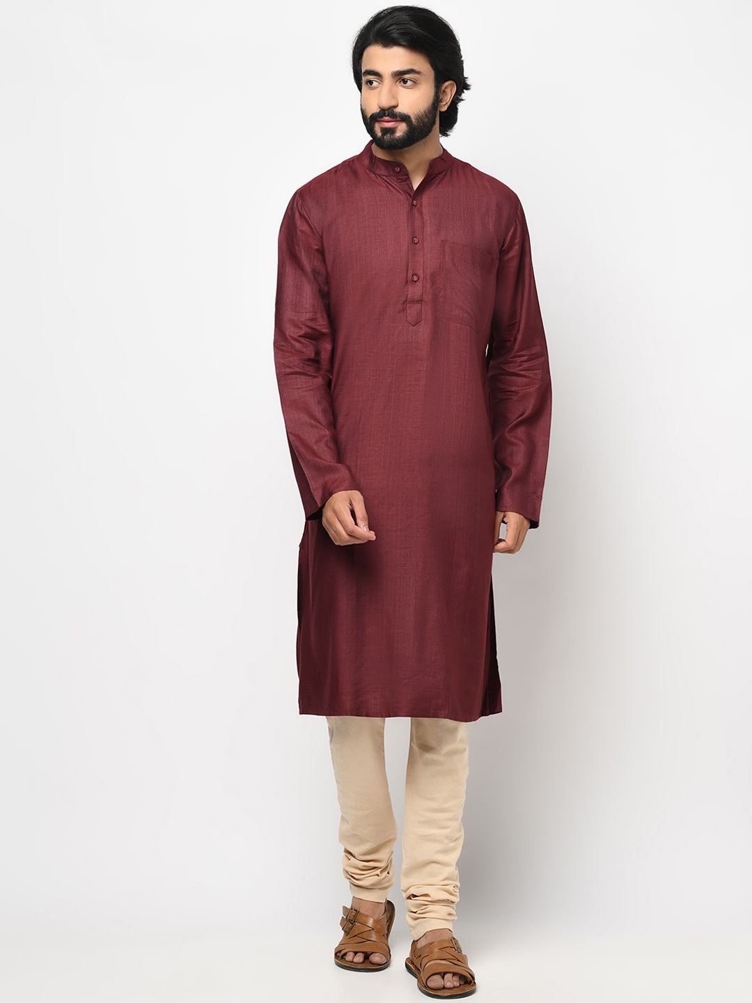 

Fabindia Men Maroon Solid Kurta