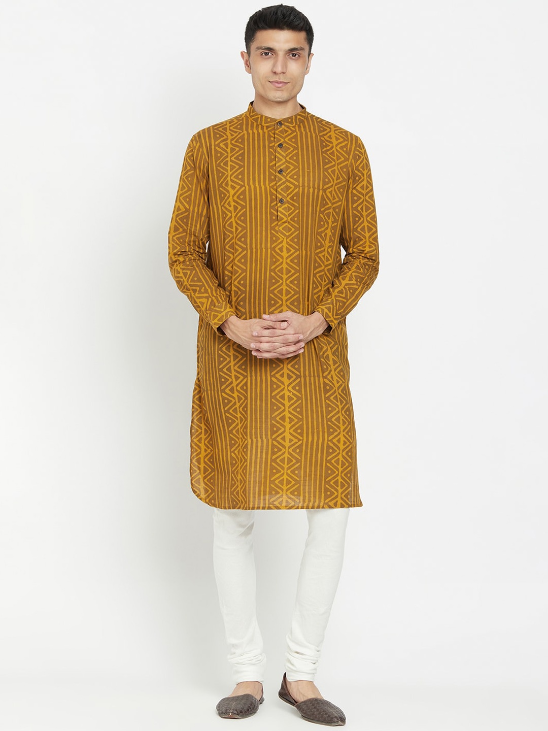 

Fabindia Men Rust Geometric Printed Kurta